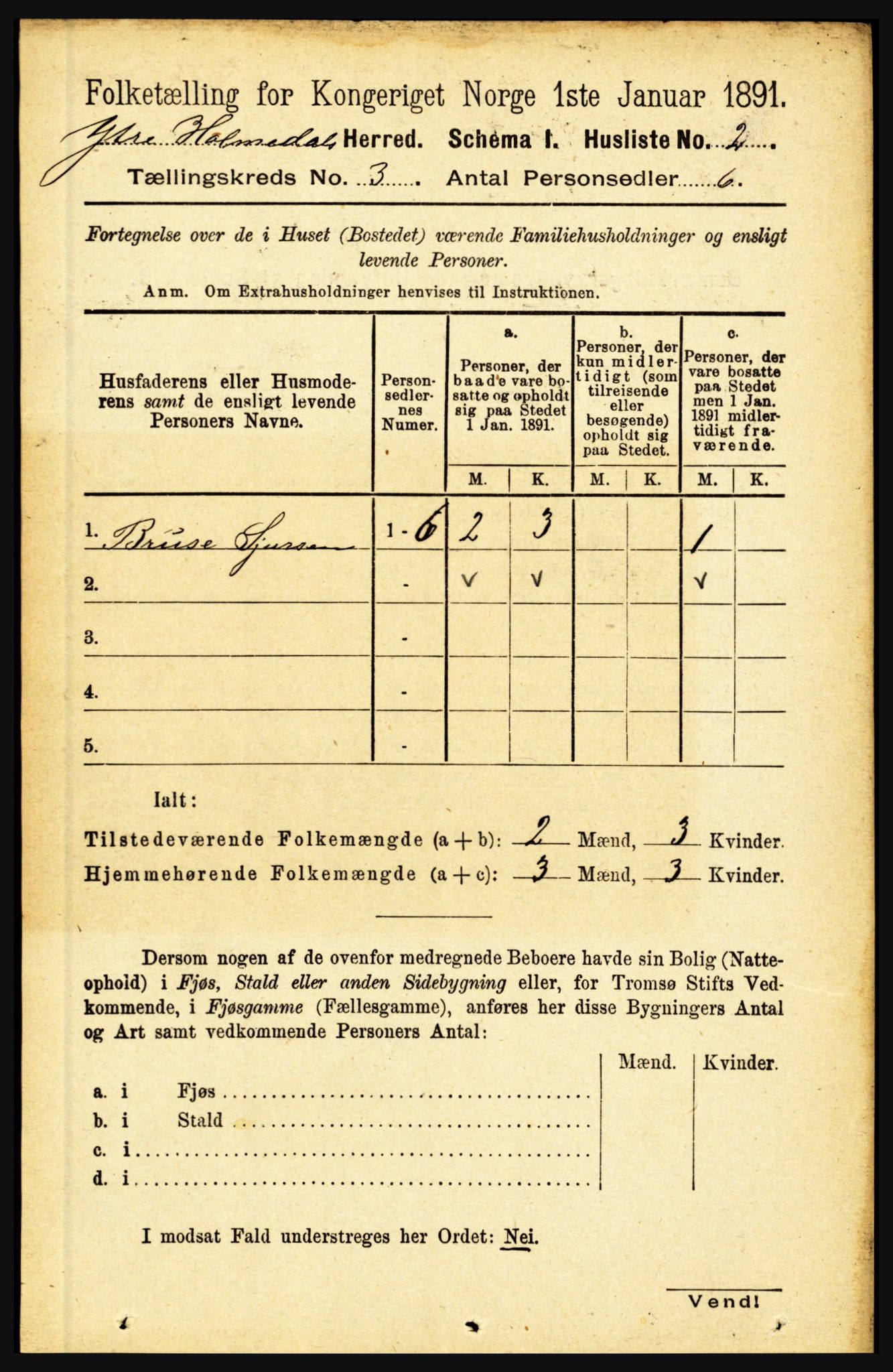 RA, 1891 census for 1429 Ytre Holmedal, 1891, p. 601