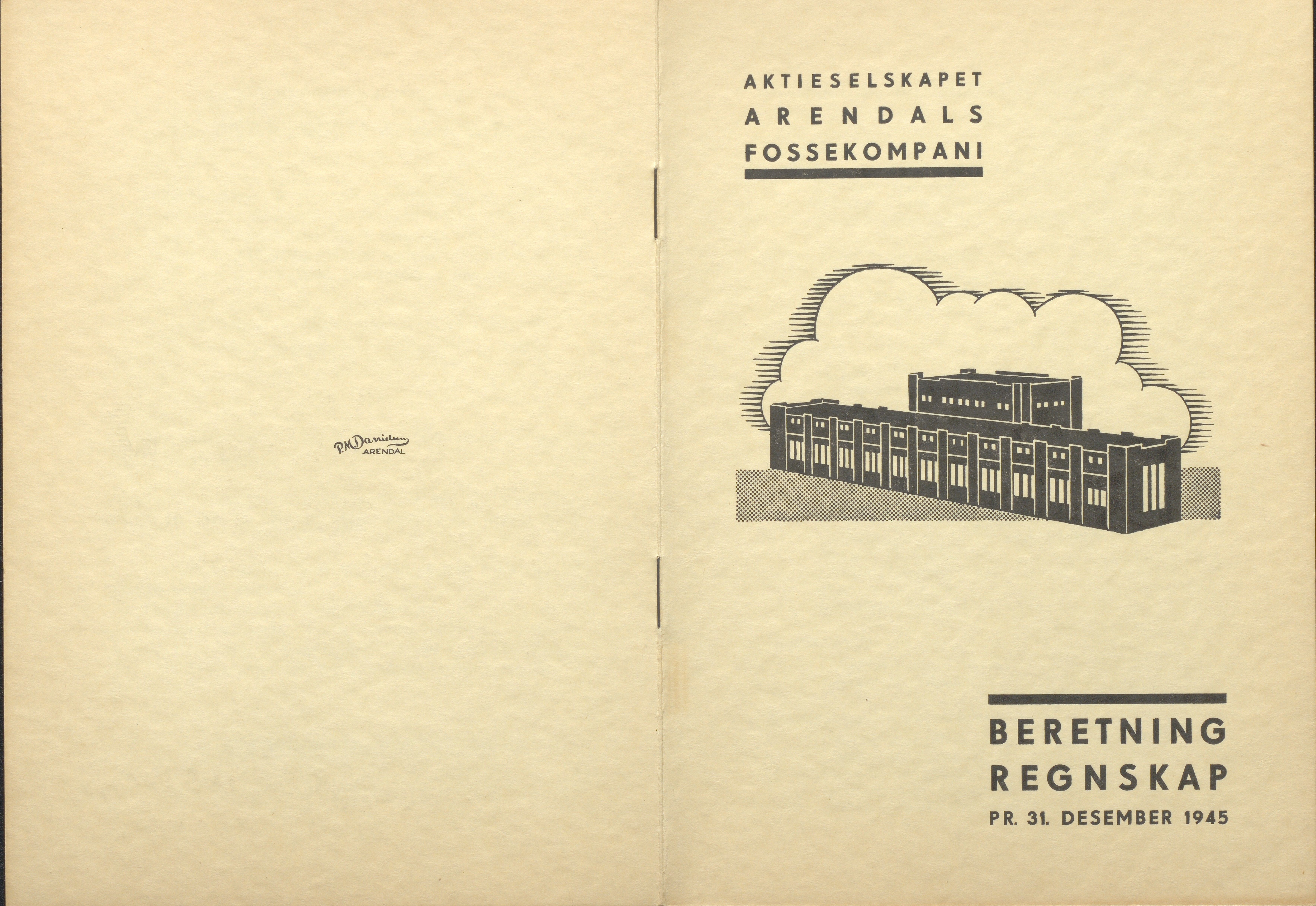 Arendals Fossekompani, AAKS/PA-2413/X/X01/L0001/0012: Beretninger, regnskap, balansekonto, gevinst- og tapskonto / Beretning, regnskap 1945 - 1962, 1945-1962, p. 1
