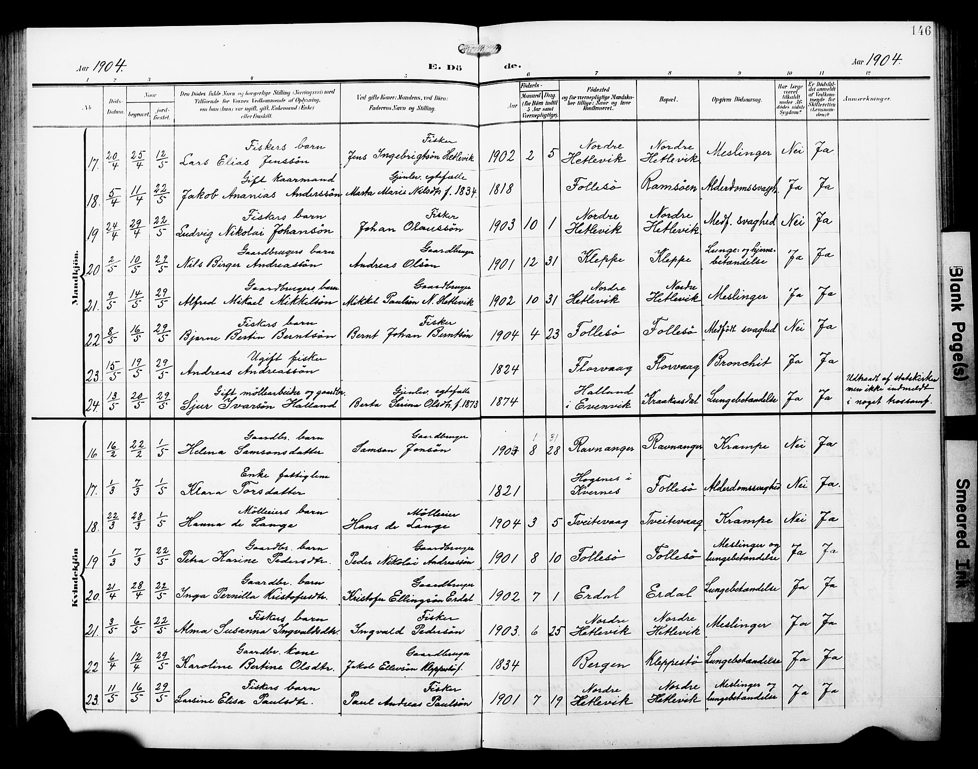 Askøy Sokneprestembete, AV/SAB-A-74101/H/Ha/Hab/Haba/L0014: Parish register (copy) no. A 14, 1904-1927, p. 146