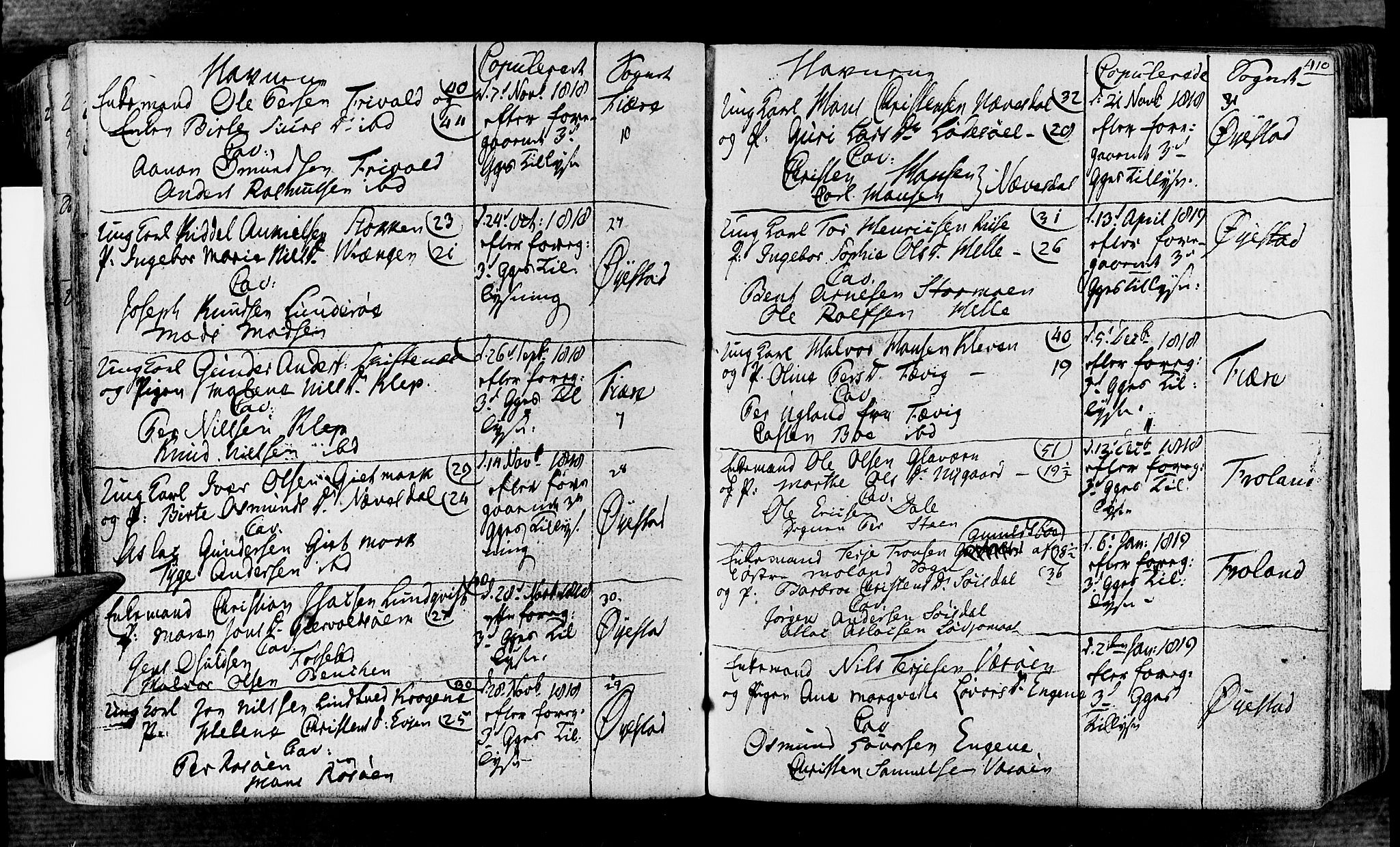 Øyestad sokneprestkontor, SAK/1111-0049/F/Fa/L0011: Parish register (official) no. A 11, 1805-1824, p. 410