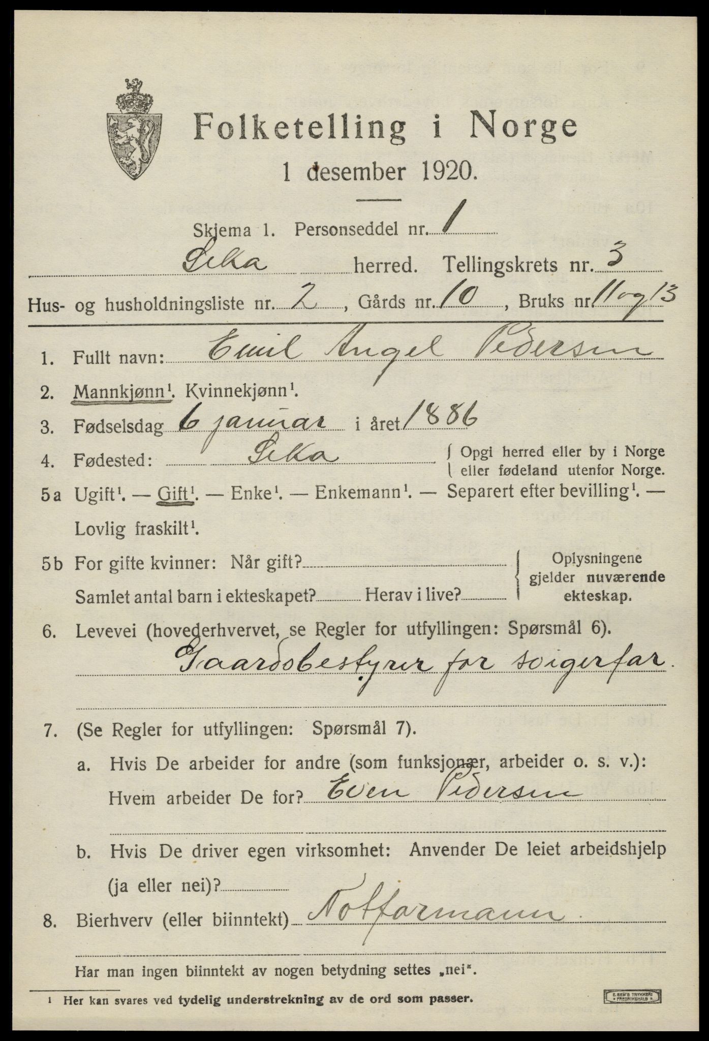 SAT, 1920 census for Leka, 1920, p. 1067