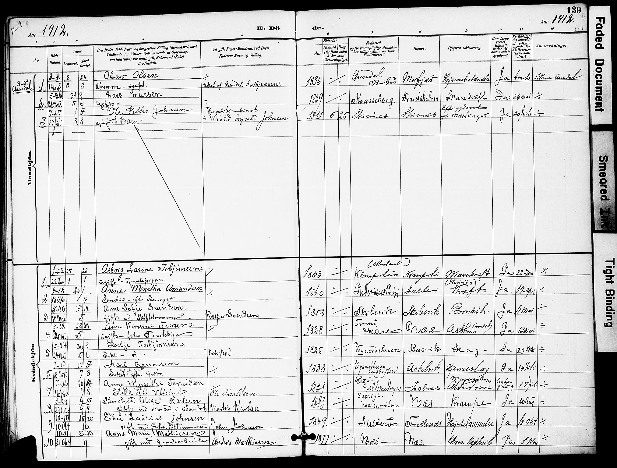 Austre Moland sokneprestkontor, AV/SAK-1111-0001/F/Fa/Fab/L0002: Parish register (official) no. A 2, 1894-1919, p. 139