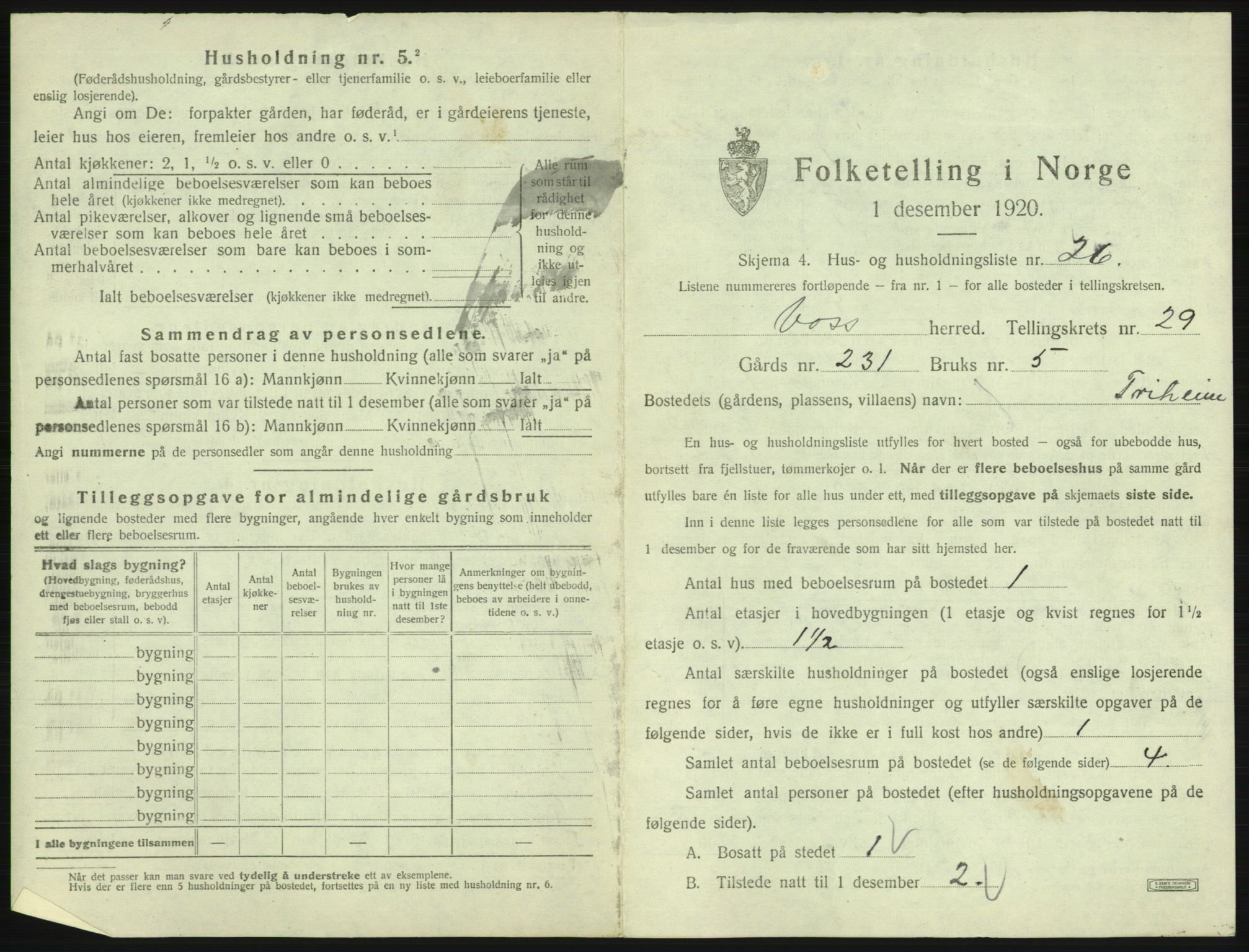 SAB, 1920 census for Voss, 1920, p. 2617