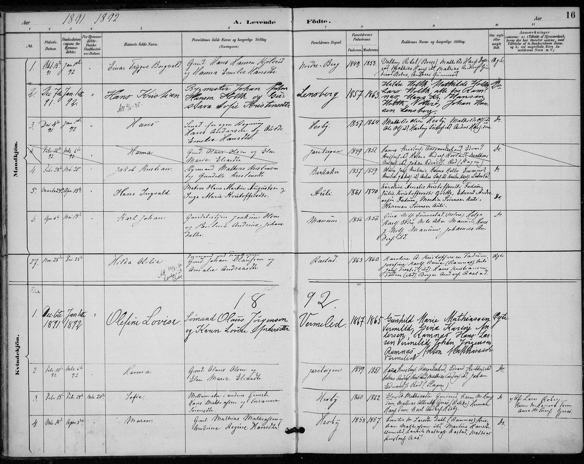 Sem kirkebøker, SAKO/A-5/F/Fa/L0011: Parish register (official) no. I 11, 1888-1904, p. 16