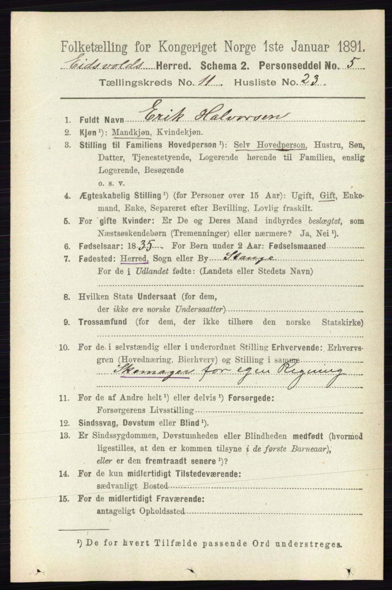 RA, 1891 census for 0237 Eidsvoll, 1891, p. 7831