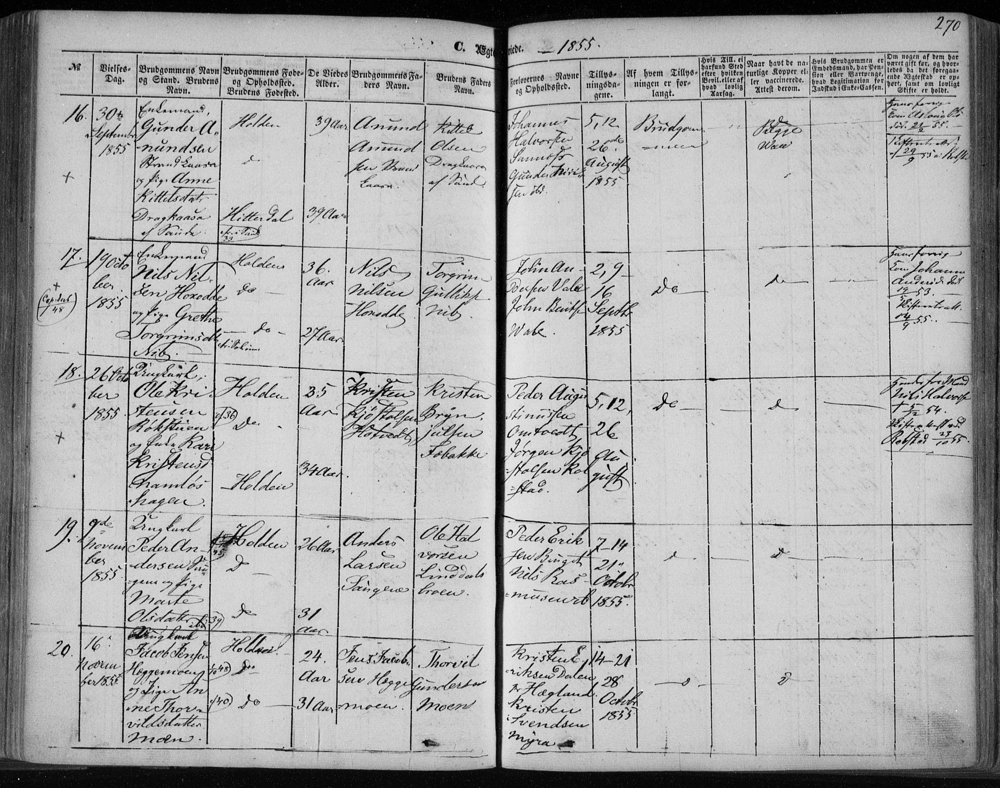 Holla kirkebøker, AV/SAKO-A-272/F/Fa/L0005: Parish register (official) no. 5, 1849-1860, p. 270