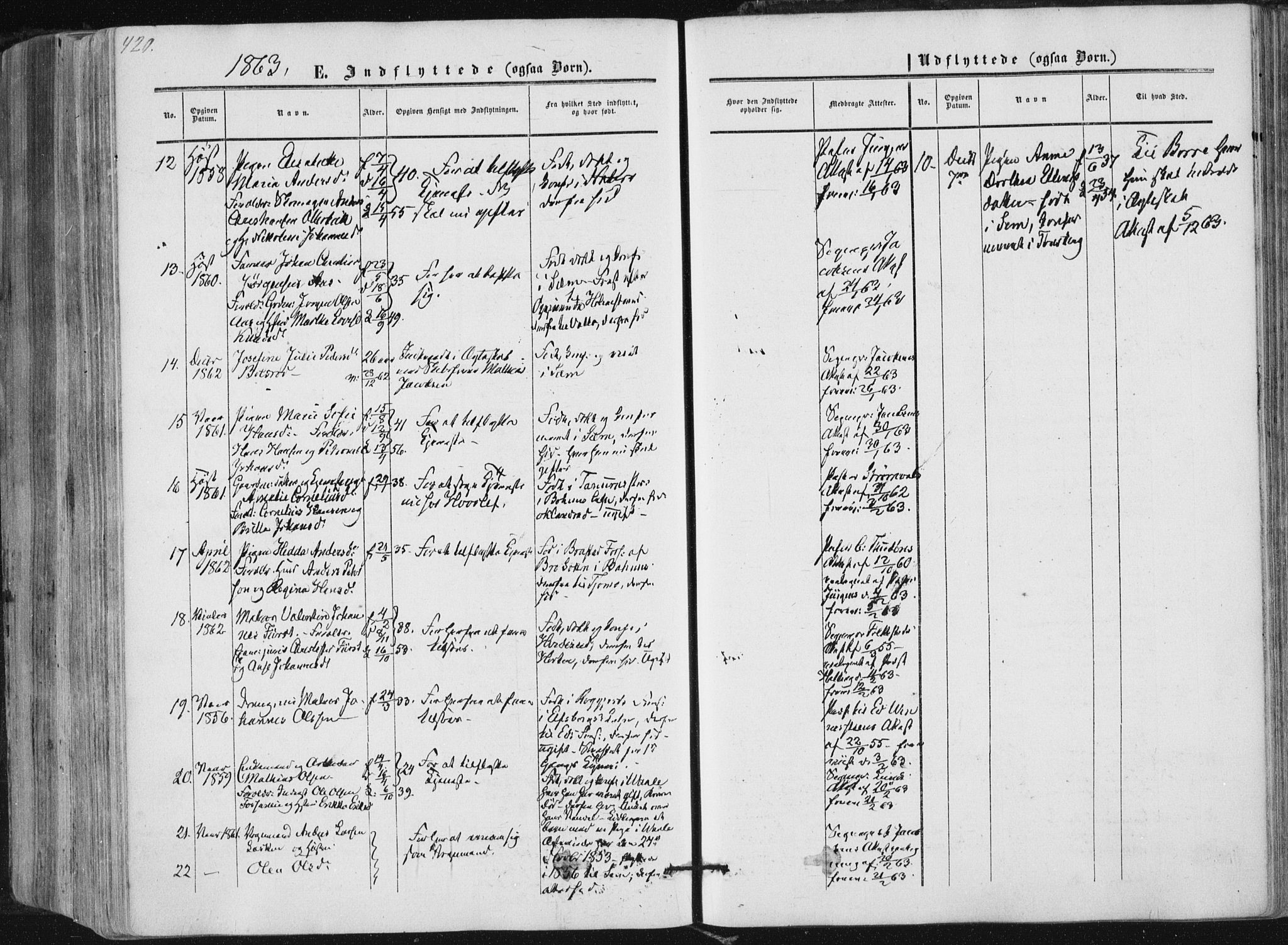 Tønsberg kirkebøker, AV/SAKO-A-330/F/Fa/L0008: Parish register (official) no. I 8, 1855-1864, p. 420