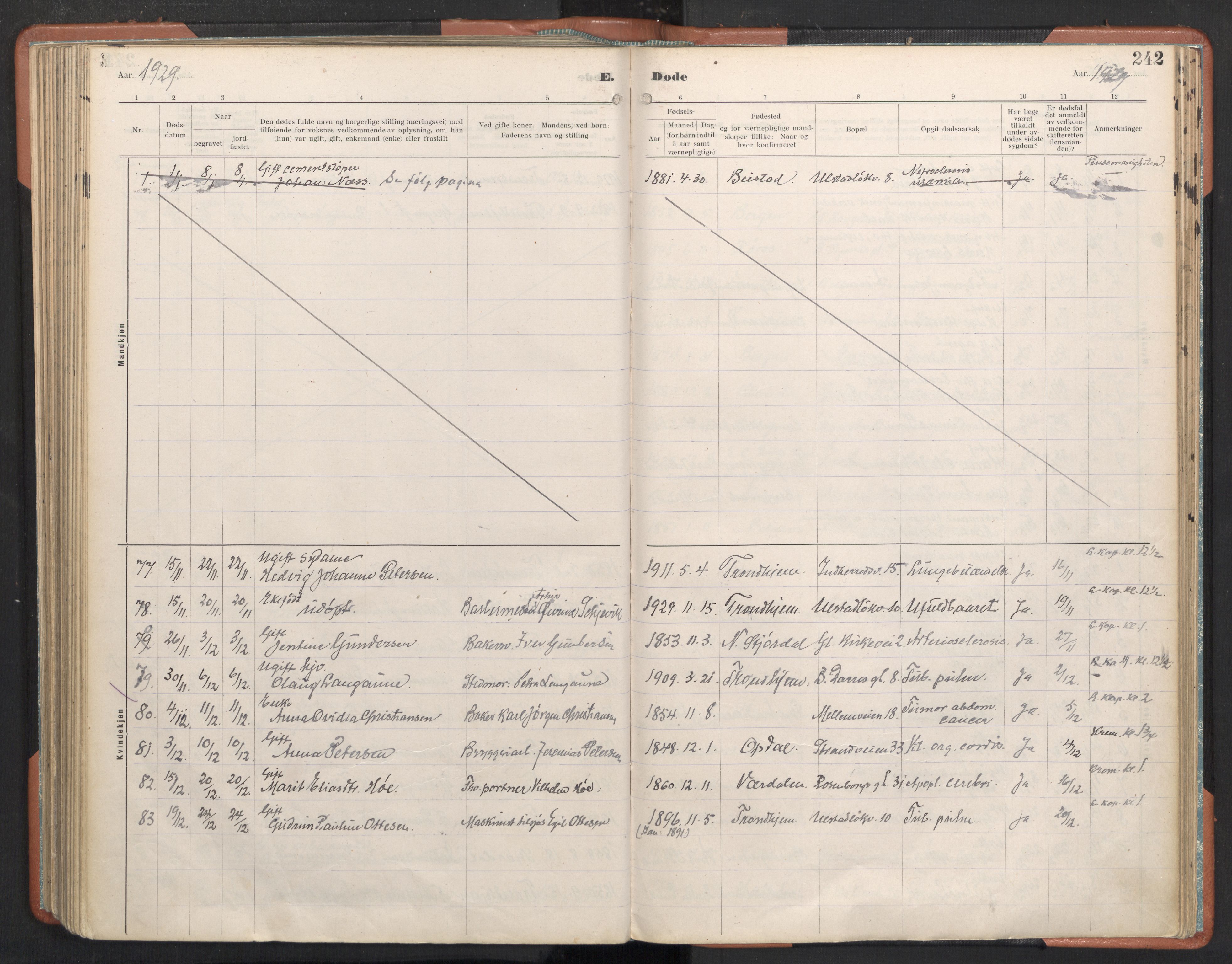 Ministerialprotokoller, klokkerbøker og fødselsregistre - Sør-Trøndelag, SAT/A-1456/605/L0245: Parish register (official) no. 605A07, 1916-1938, p. 242