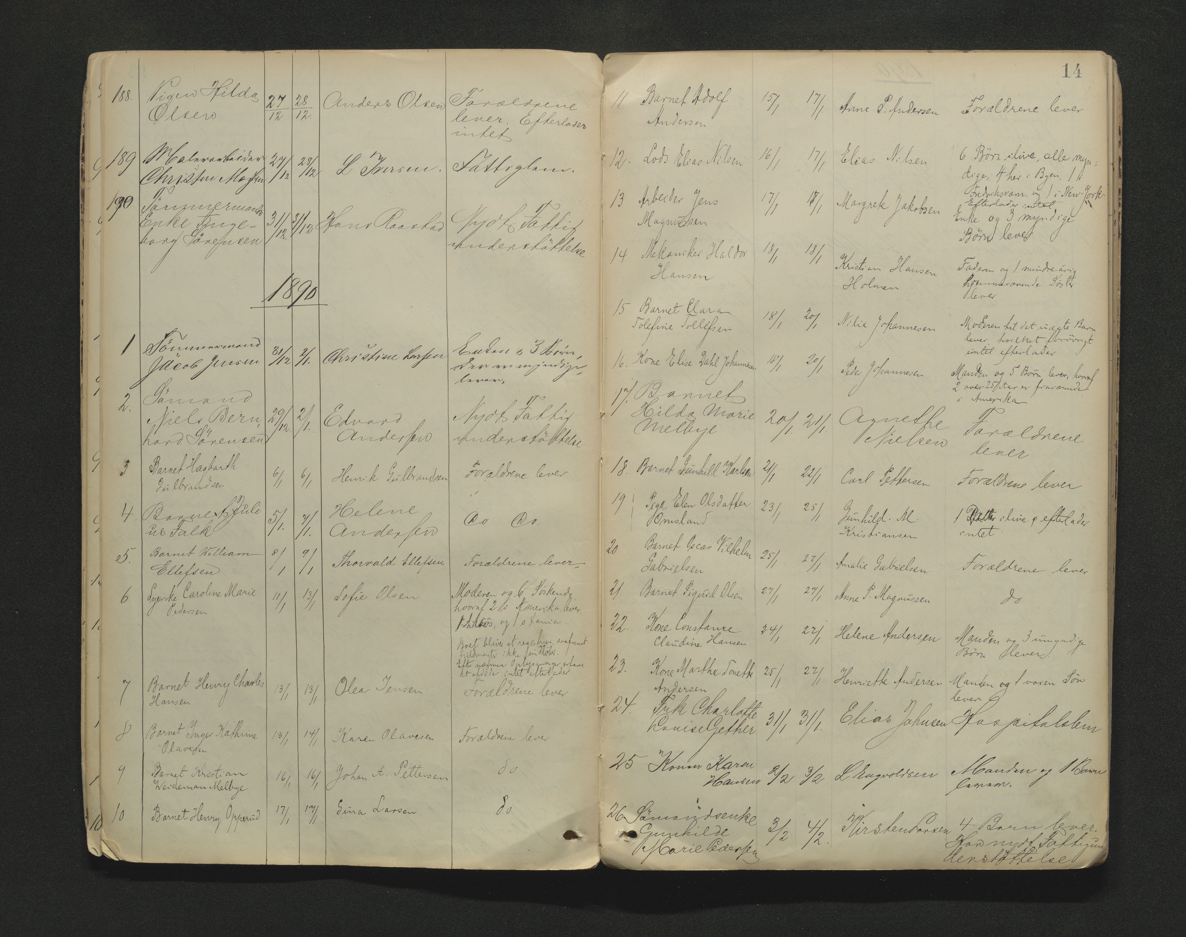 Larvik byfogd, AV/SAKO-A-218/H/Ha/Hab/L0004: Dødsanmeldelsesprotokoll, 1887-1902, p. 14
