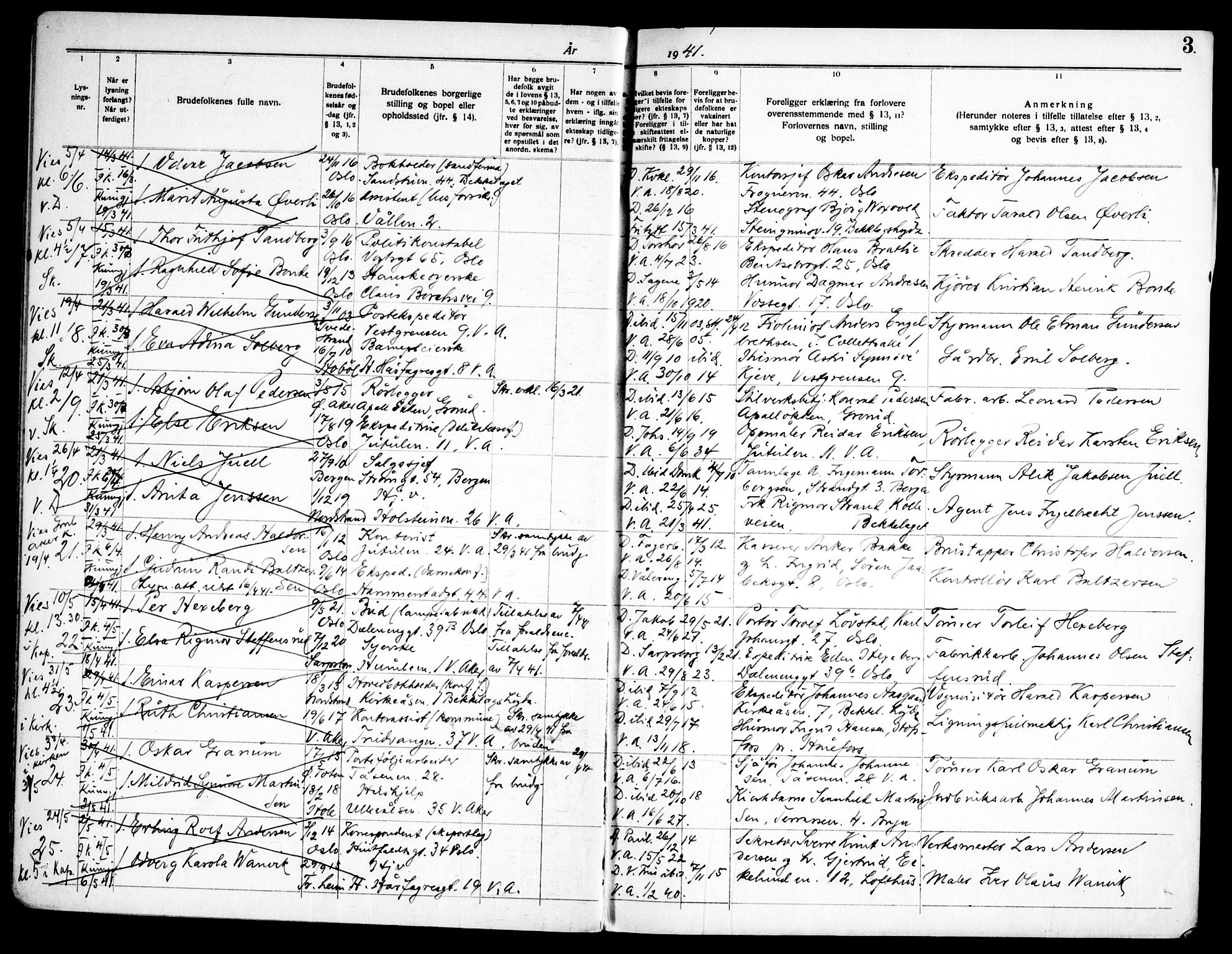 Vestre Aker prestekontor Kirkebøker, AV/SAO-A-10025/H/Ha/L0007: Banns register no. 7, 1940-1952, p. 3