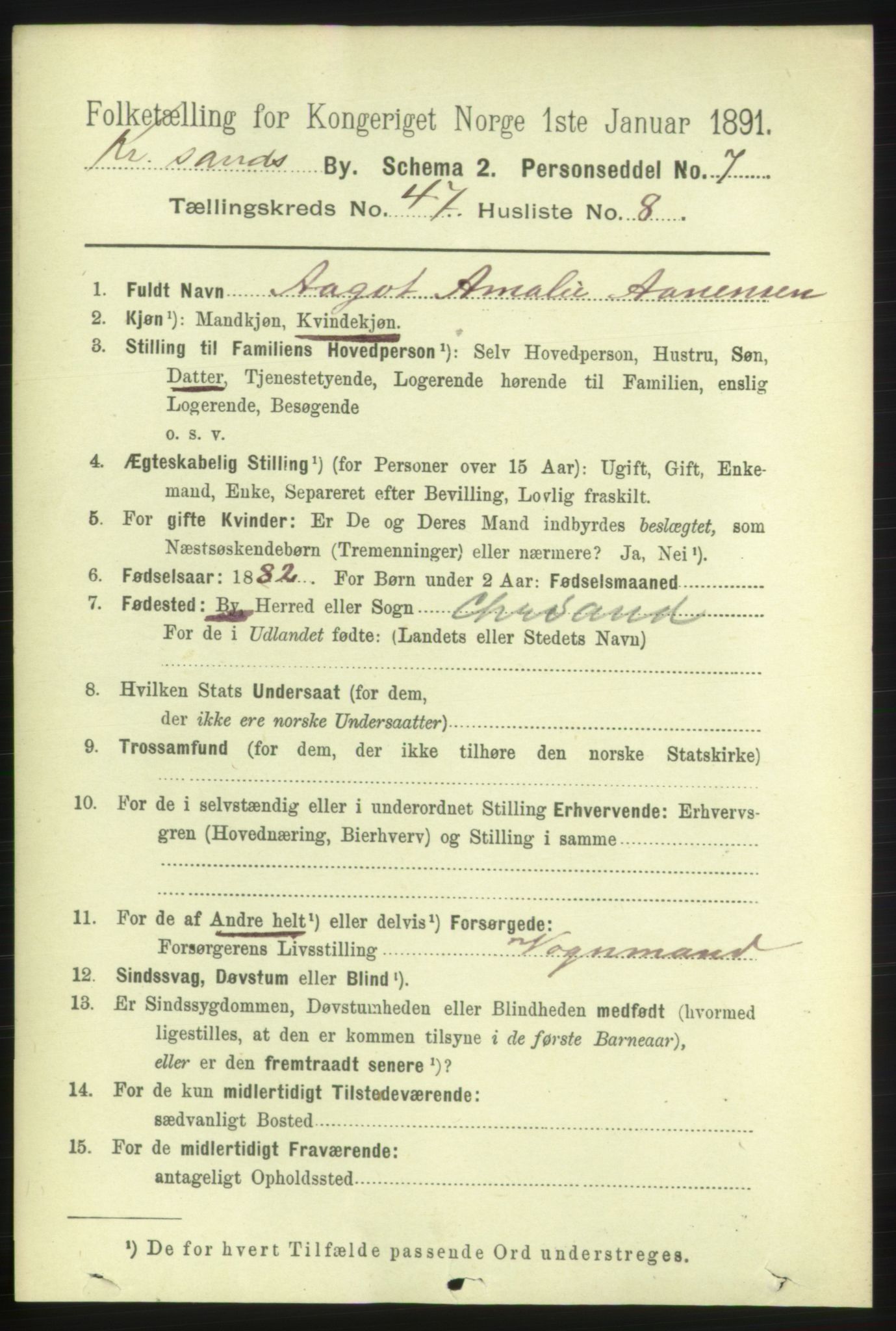 RA, 1891 census for 1001 Kristiansand, 1891, p. 14671