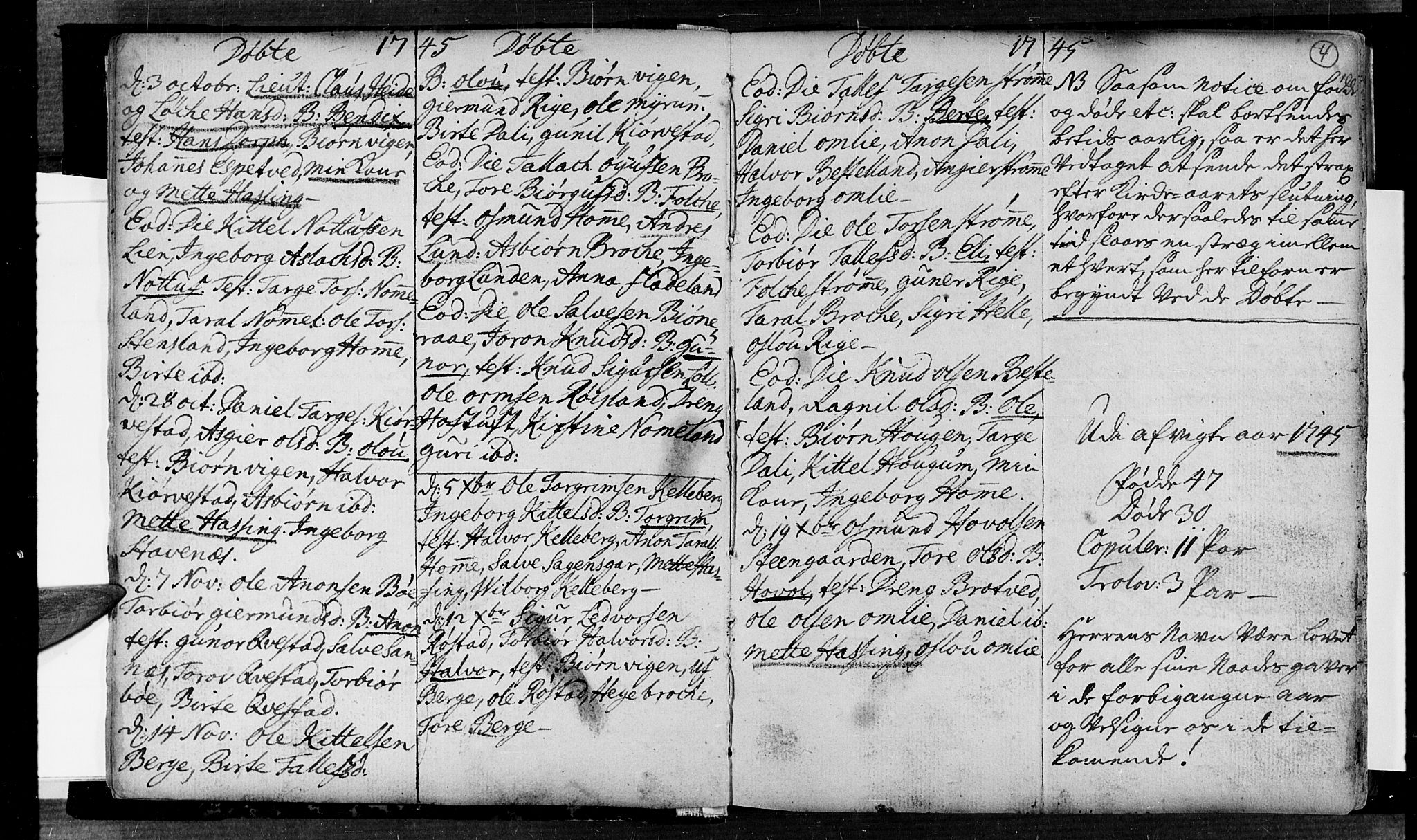 Valle sokneprestkontor, AV/SAK-1111-0044/F/Fa/Fac/L0002: Parish register (official) no. A 2, 1745-1776, p. 4