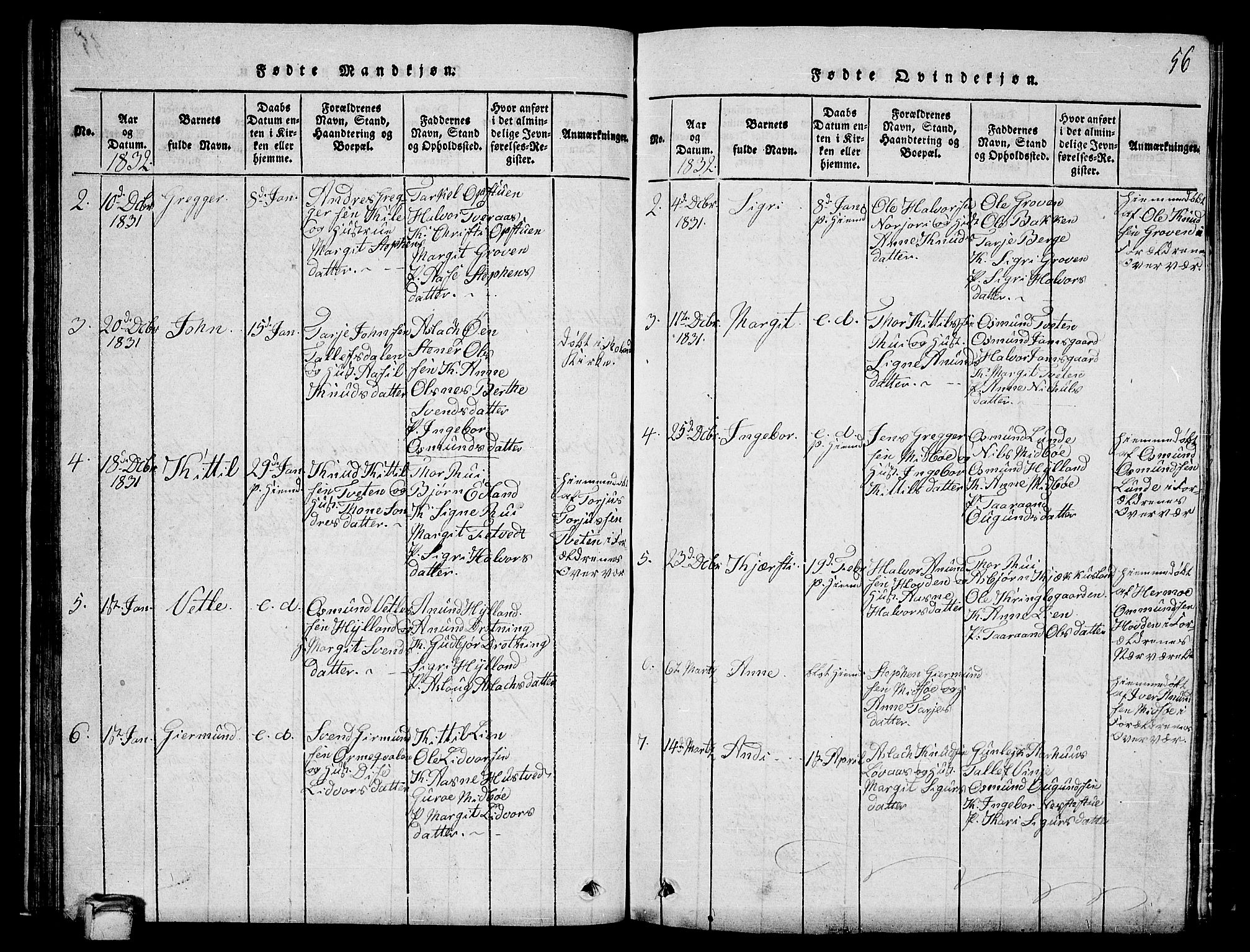 Vinje kirkebøker, SAKO/A-312/G/Ga/L0001: Parish register (copy) no. I 1, 1814-1843, p. 56