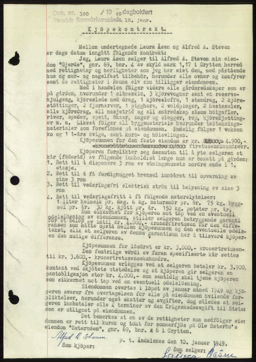 Romsdal sorenskriveri, AV/SAT-A-4149/1/2/2C: Mortgage book no. A28, 1948-1949, Diary no: : 160/1949