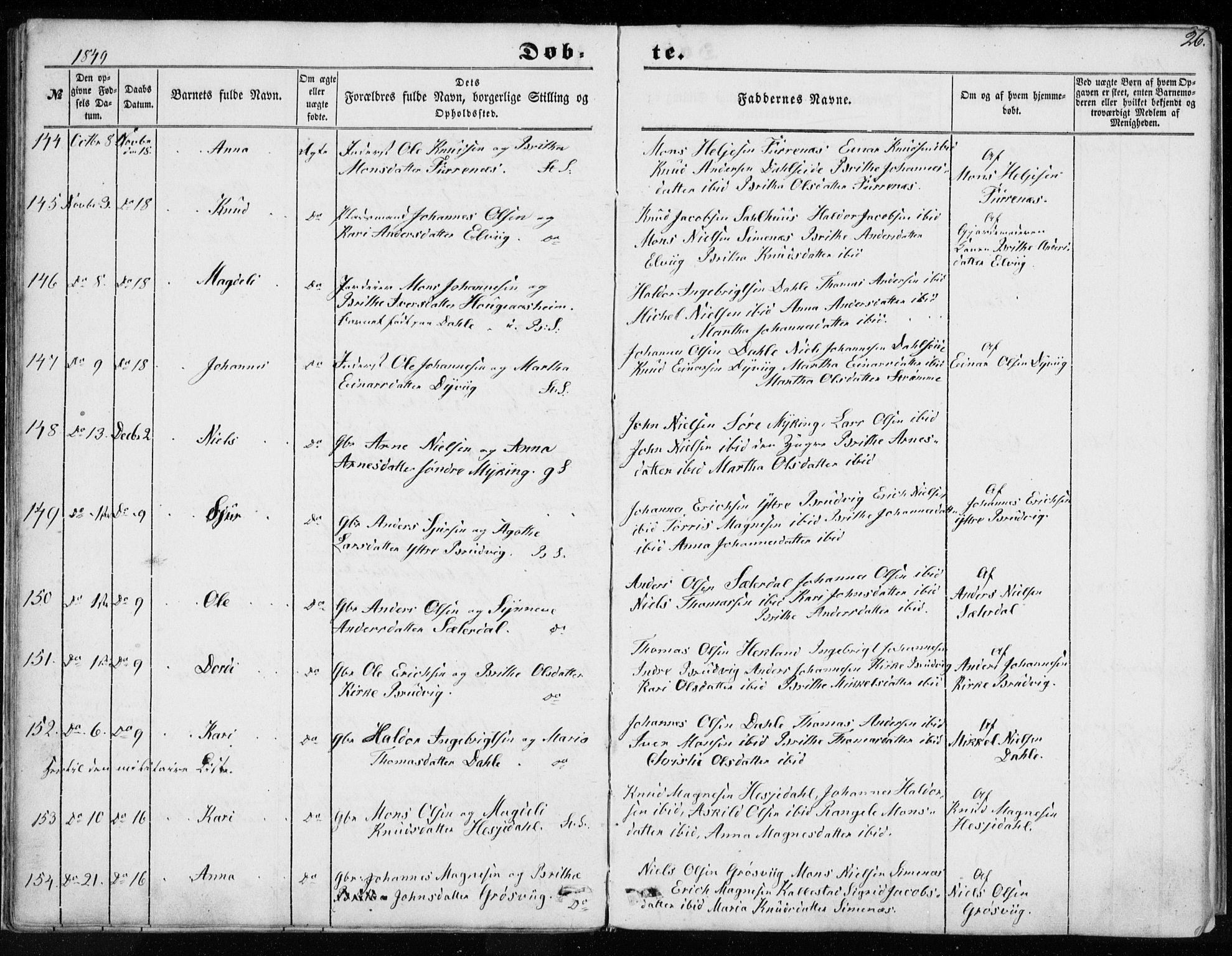 Haus sokneprestembete, AV/SAB-A-75601/H/Haa: Parish register (official) no. A 16 I, 1848-1857, p. 26