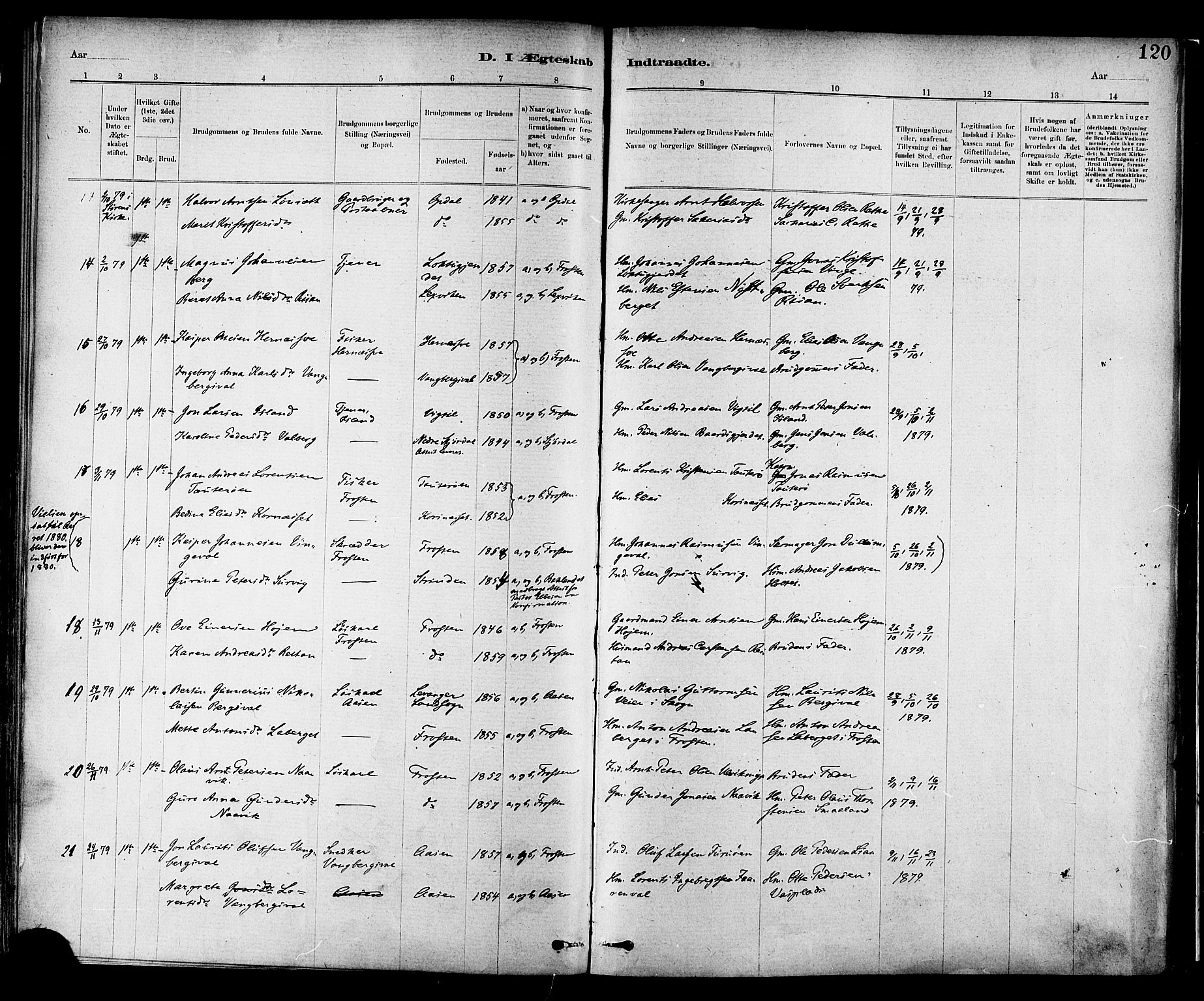 Ministerialprotokoller, klokkerbøker og fødselsregistre - Nord-Trøndelag, SAT/A-1458/713/L0120: Parish register (official) no. 713A09, 1878-1887, p. 120