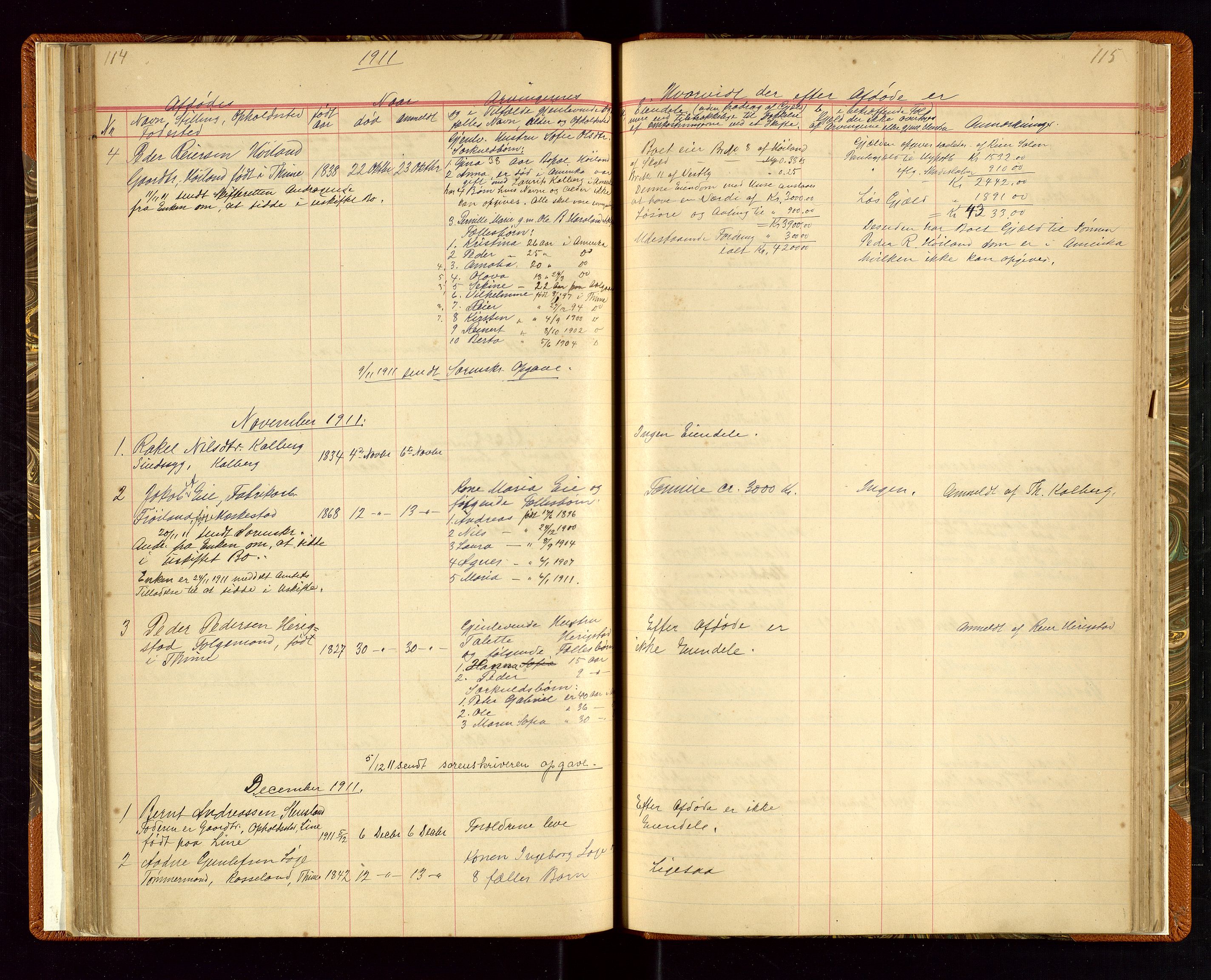 Time lensmannskontor, SAST/A-100420/Gga/L0001: Dødsfallprotokoll m/alfabetisk register, 1880-1921, p. 114-115