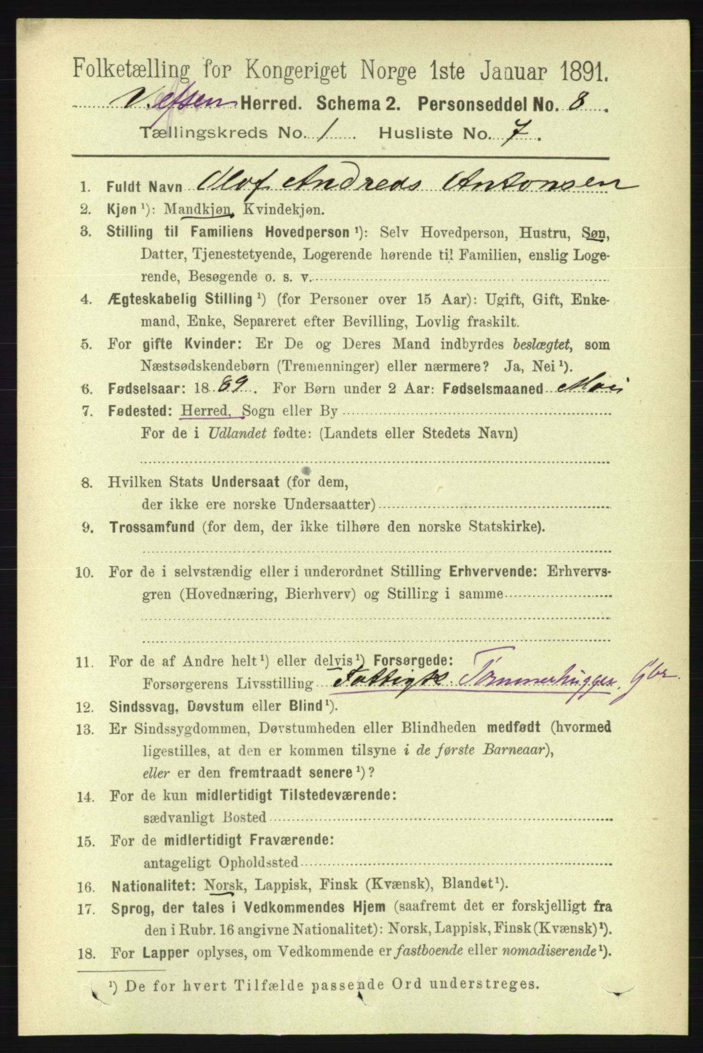 RA, 1891 census for 1824 Vefsn, 1891, p. 135