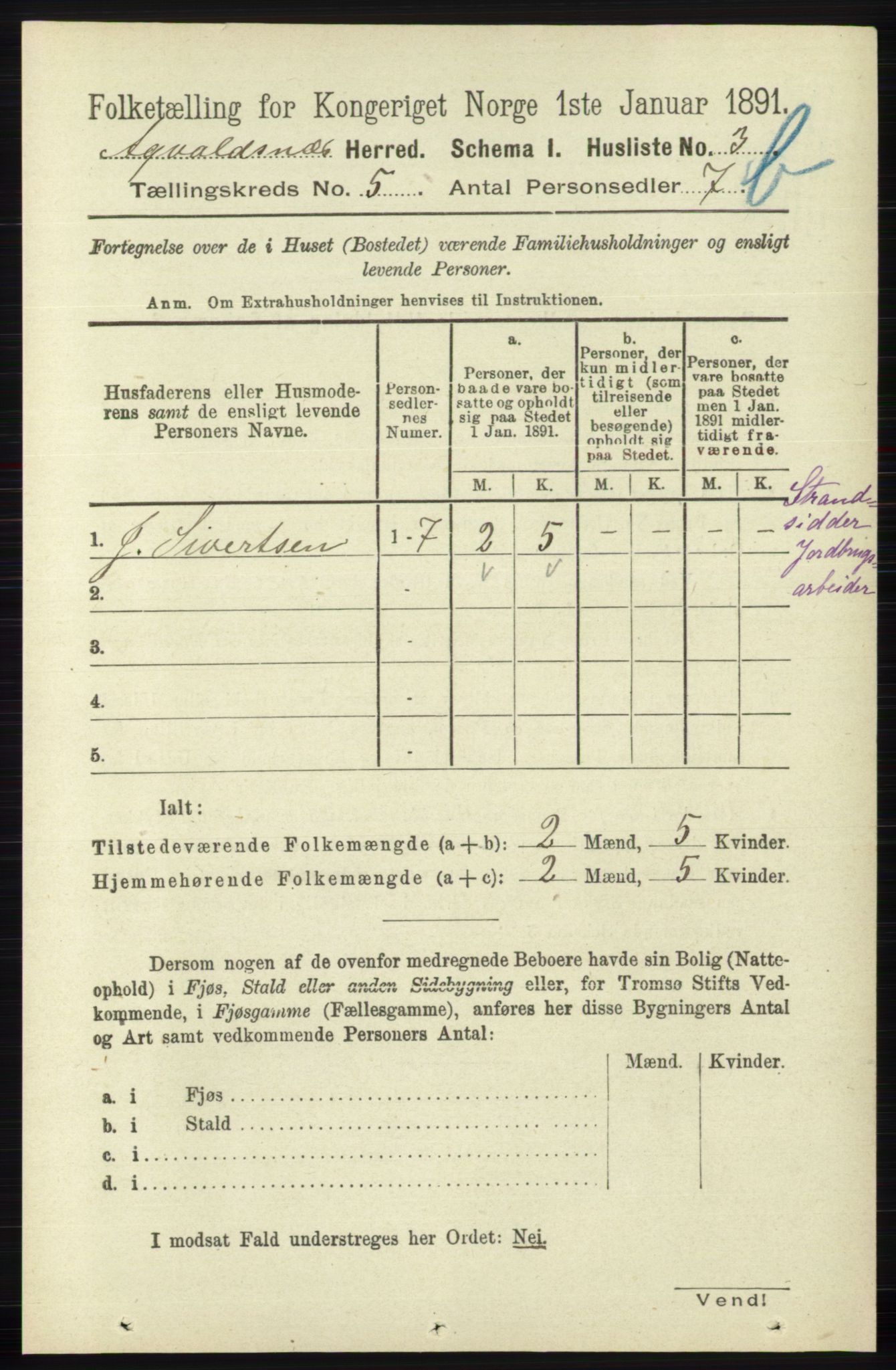 RA, 1891 census for 1147 Avaldsnes, 1891, p. 2991