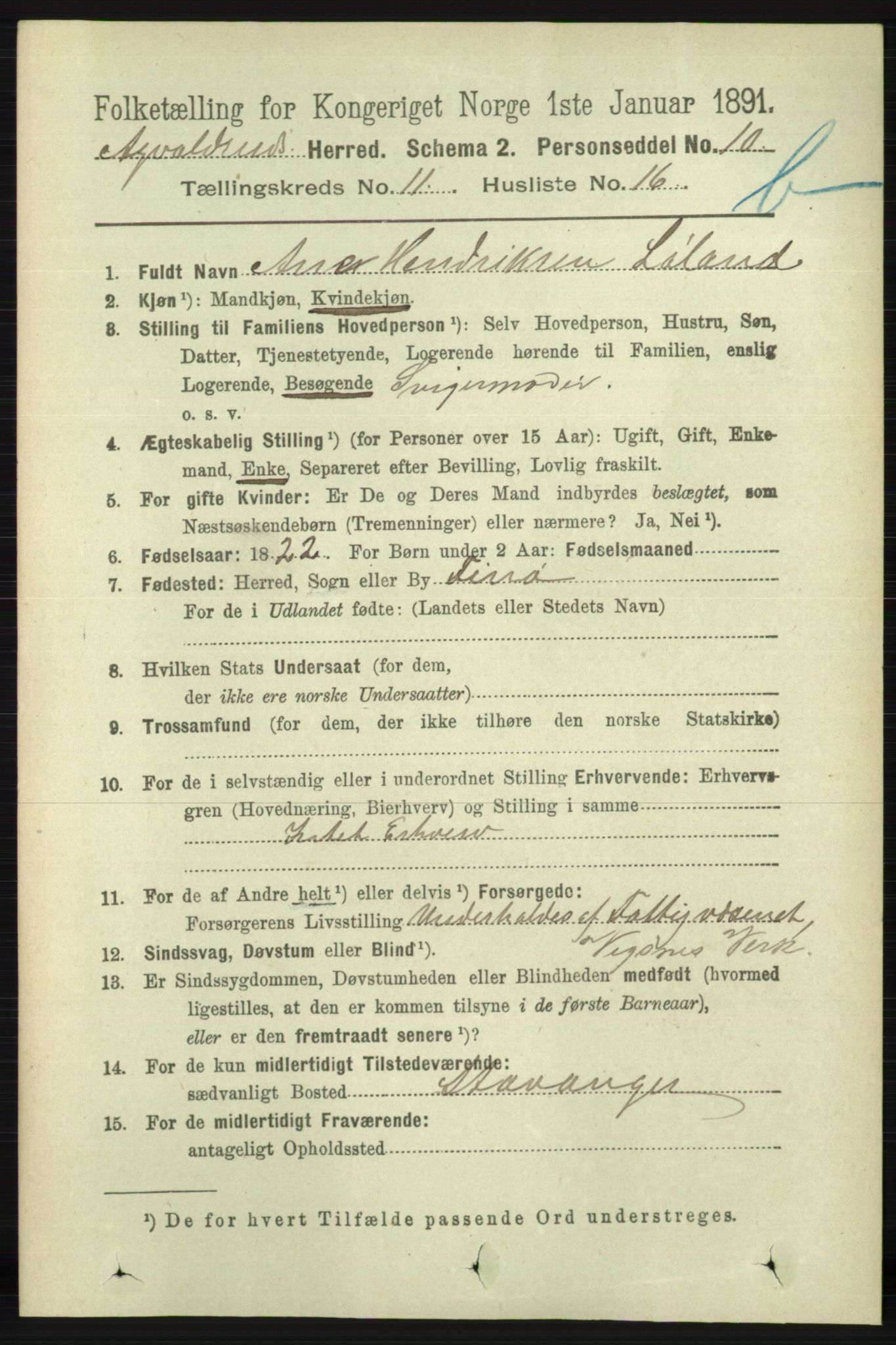 RA, 1891 census for 1147 Avaldsnes, 1891, p. 6428