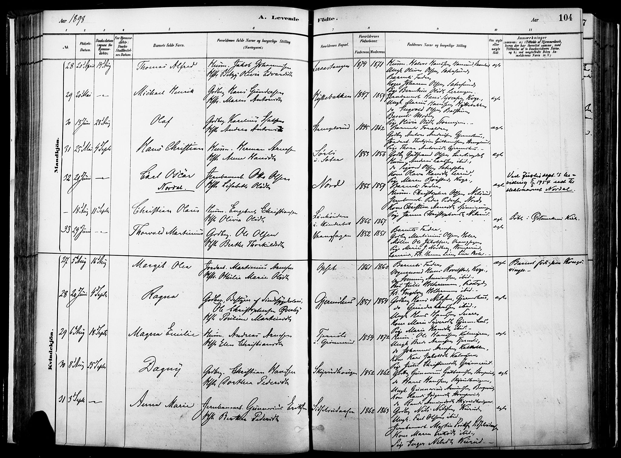 Vinger prestekontor, AV/SAH-PREST-024/H/Ha/Haa/L0014: Parish register (official) no. 14, 1881-1900, p. 104