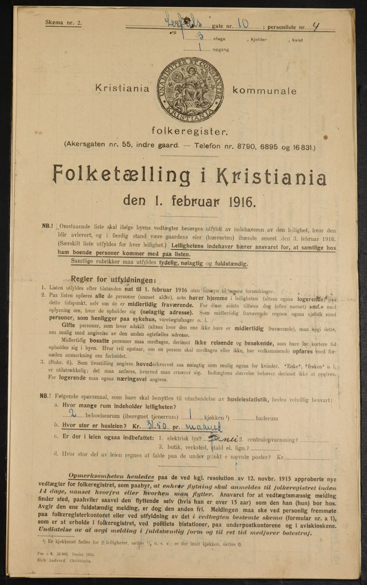 OBA, Municipal Census 1916 for Kristiania, 1916, p. 58722