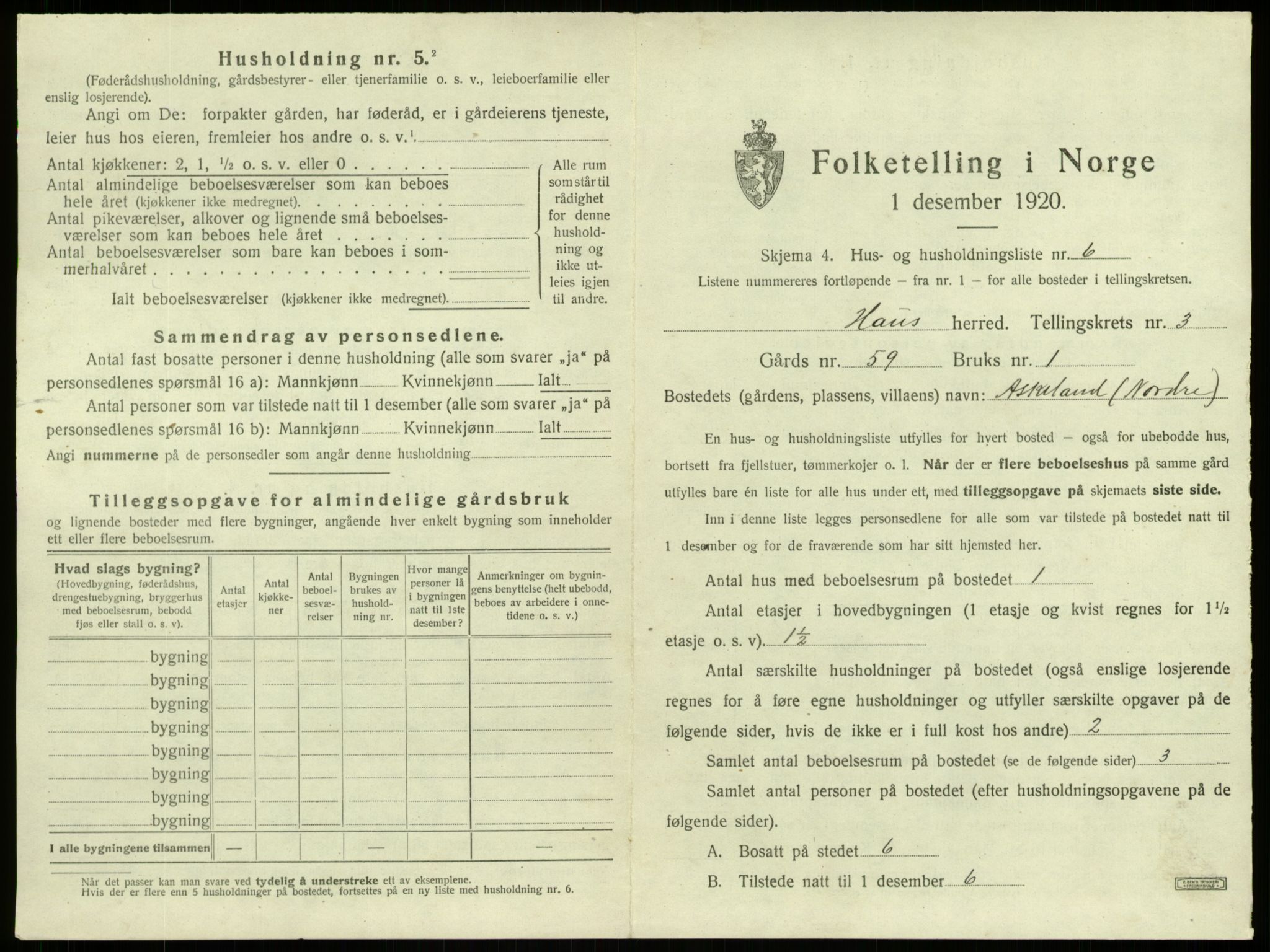 SAB, 1920 census for Haus, 1920, p. 203