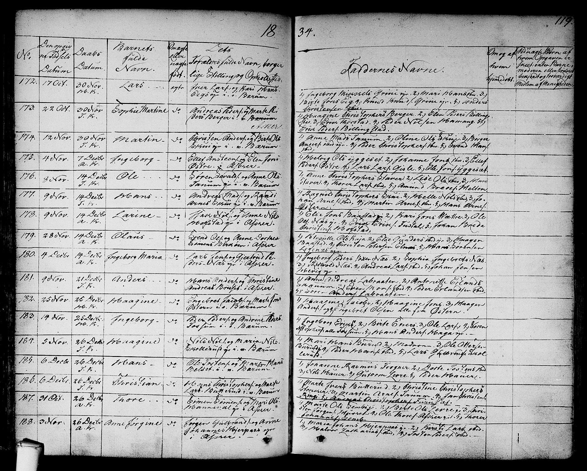 Asker prestekontor Kirkebøker, SAO/A-10256a/F/Fa/L0007: Parish register (official) no. I 7, 1825-1864, p. 119