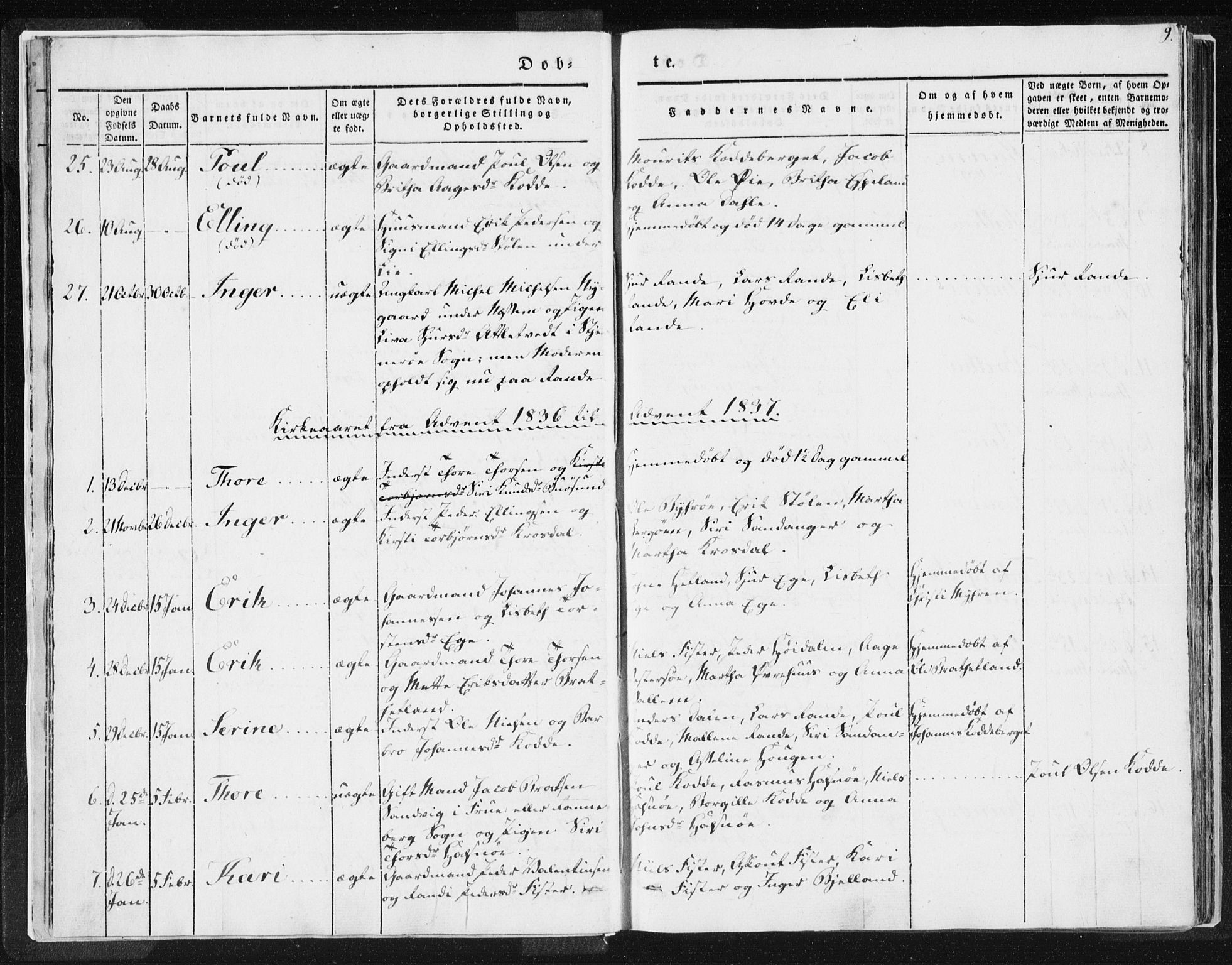 Hjelmeland sokneprestkontor, AV/SAST-A-101843/01/IV/L0007: Parish register (official) no. A 7, 1834-1850, p. 9