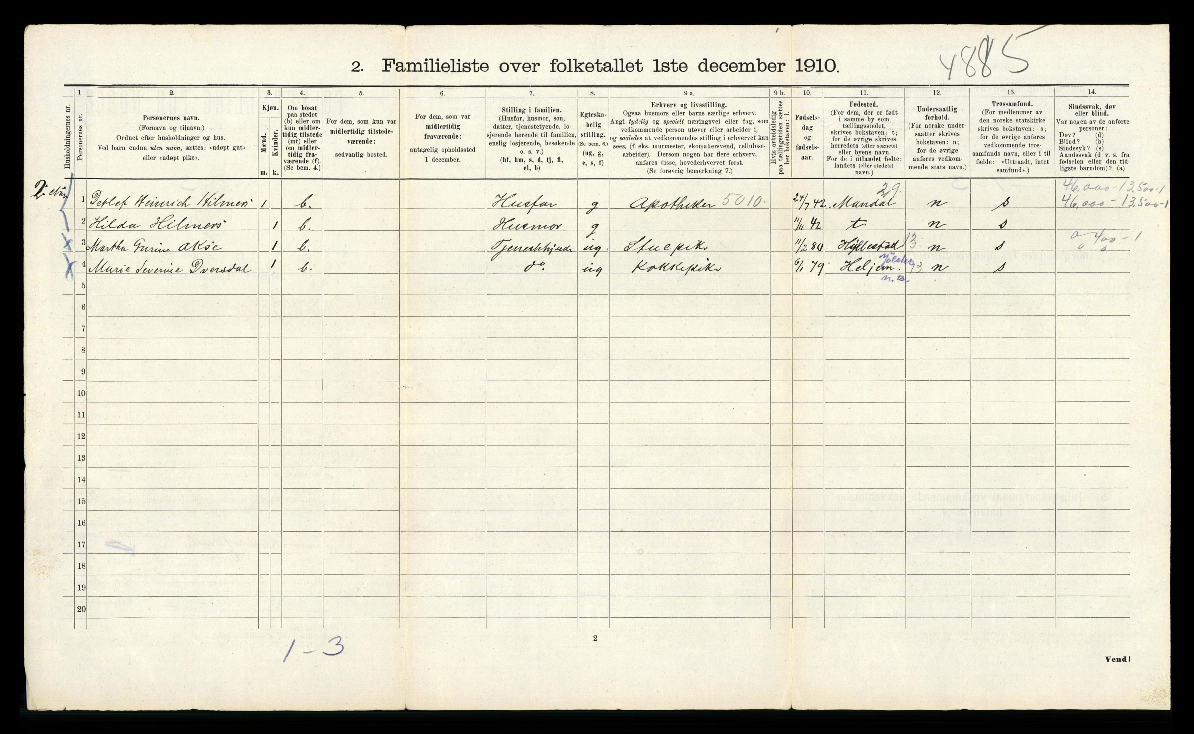 RA, 1910 census for Bergen, 1910, p. 6068