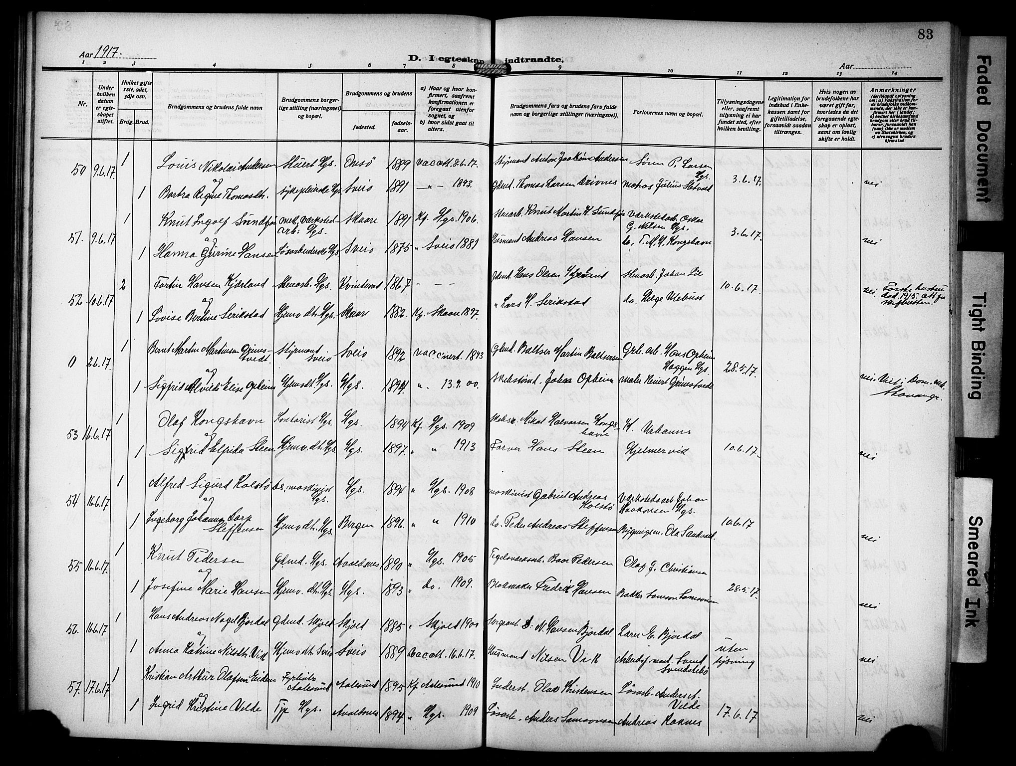 Haugesund sokneprestkontor, AV/SAST-A -101863/H/Ha/Hab/L0008: Parish register (copy) no. B 8, 1909-1921, p. 83