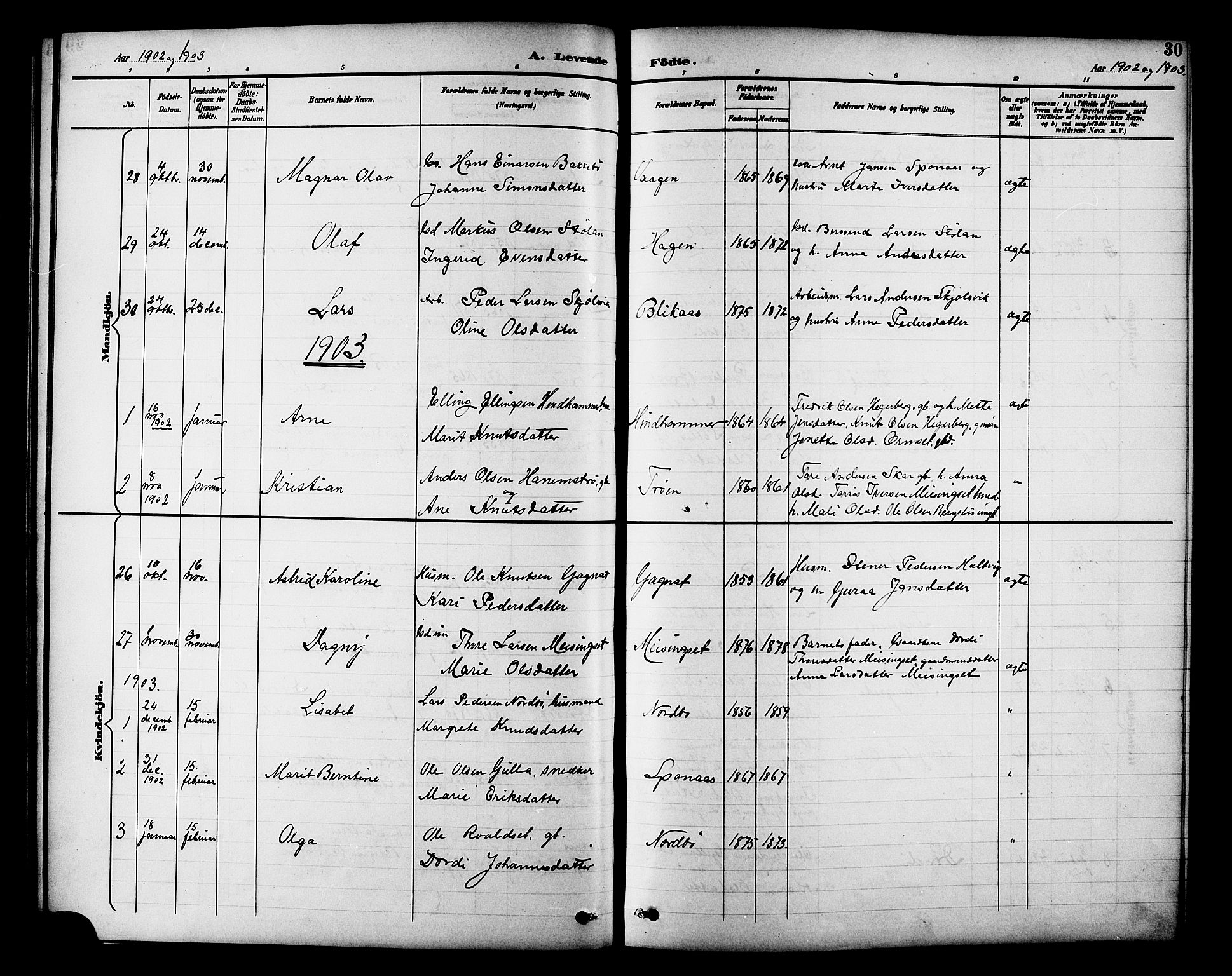 Ministerialprotokoller, klokkerbøker og fødselsregistre - Møre og Romsdal, AV/SAT-A-1454/586/L0992: Parish register (copy) no. 586C03, 1892-1909, p. 30