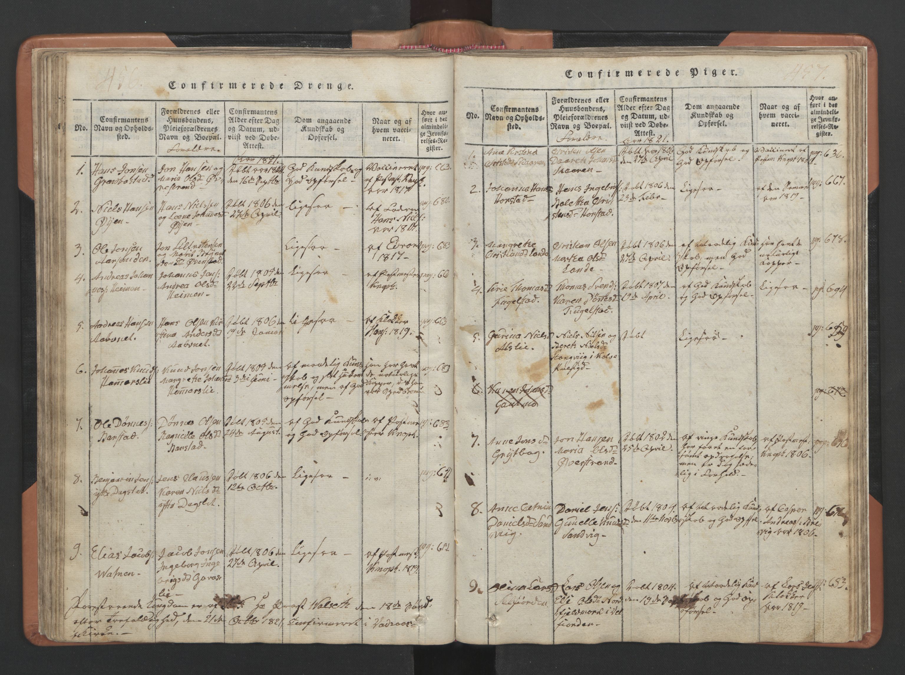 Ministerialprotokoller, klokkerbøker og fødselsregistre - Nordland, SAT/A-1459/810/L0157: Parish register (copy) no. 810C01, 1819-1842, p. 456-457
