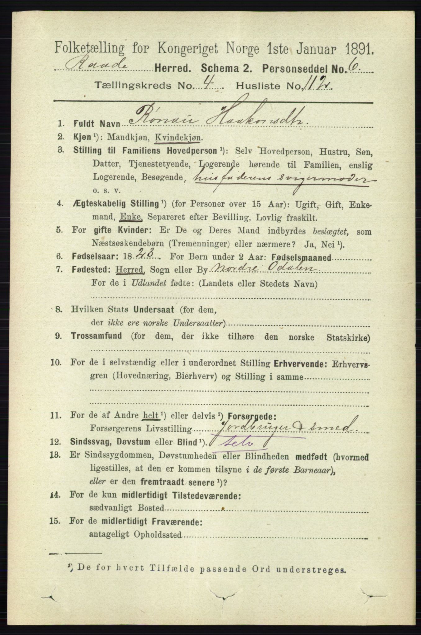 RA, 1891 census for 0135 Råde, 1891, p. 2508