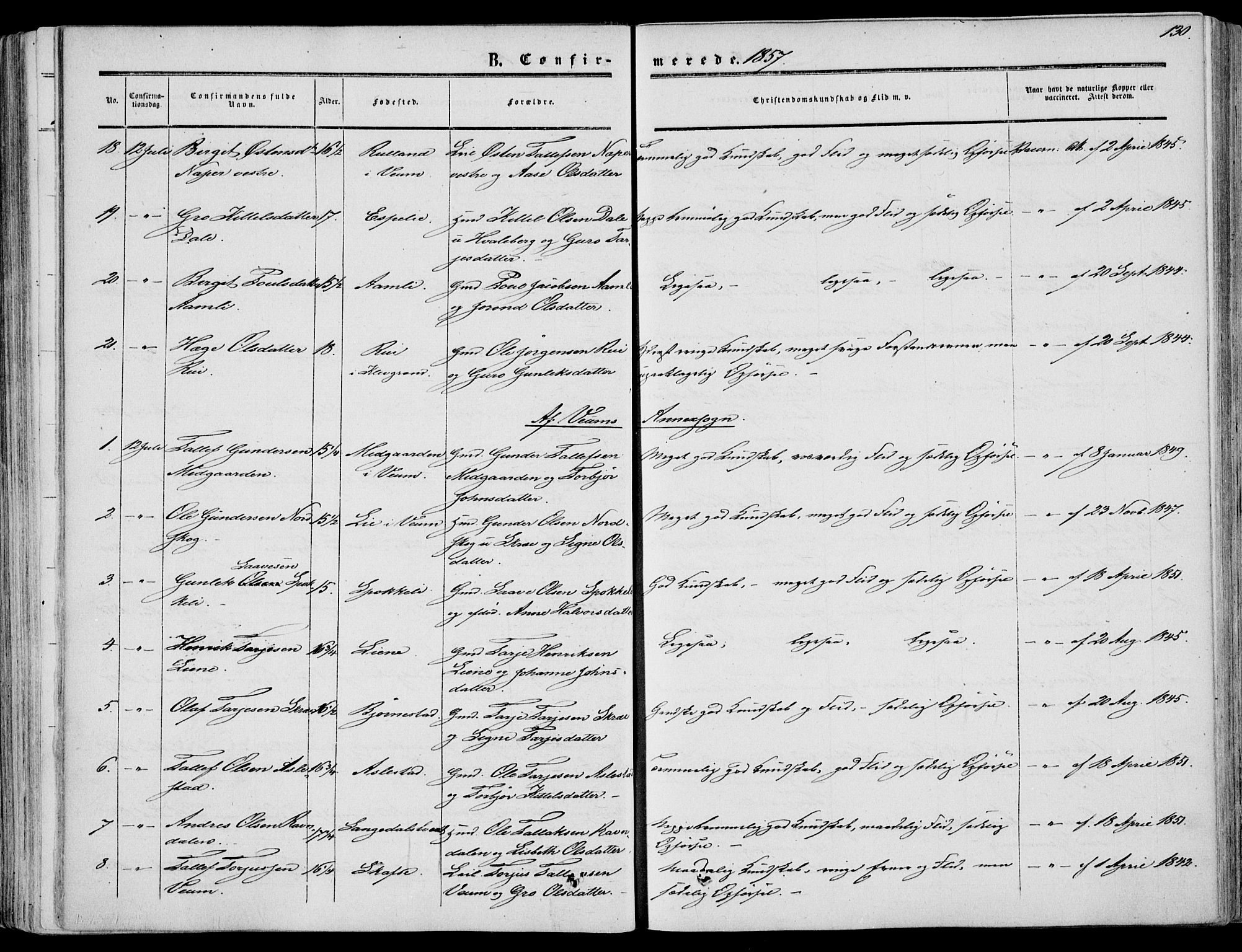 Fyresdal kirkebøker, SAKO/A-263/F/Fa/L0005: Parish register (official) no. I 5, 1855-1871, p. 130