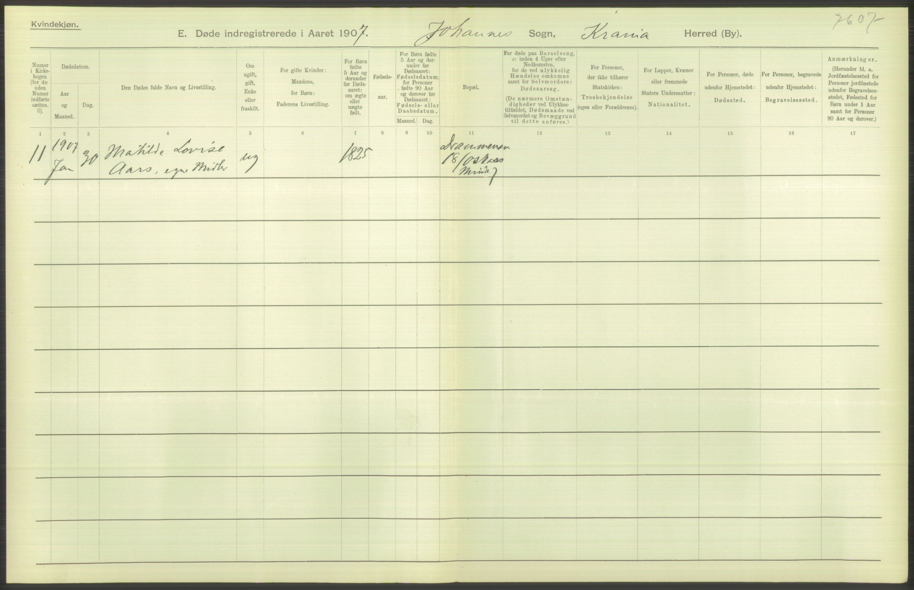 Statistisk sentralbyrå, Sosiodemografiske emner, Befolkning, RA/S-2228/D/Df/Dfa/Dfae/L0009: Kristiania: Døde, 1907, p. 24