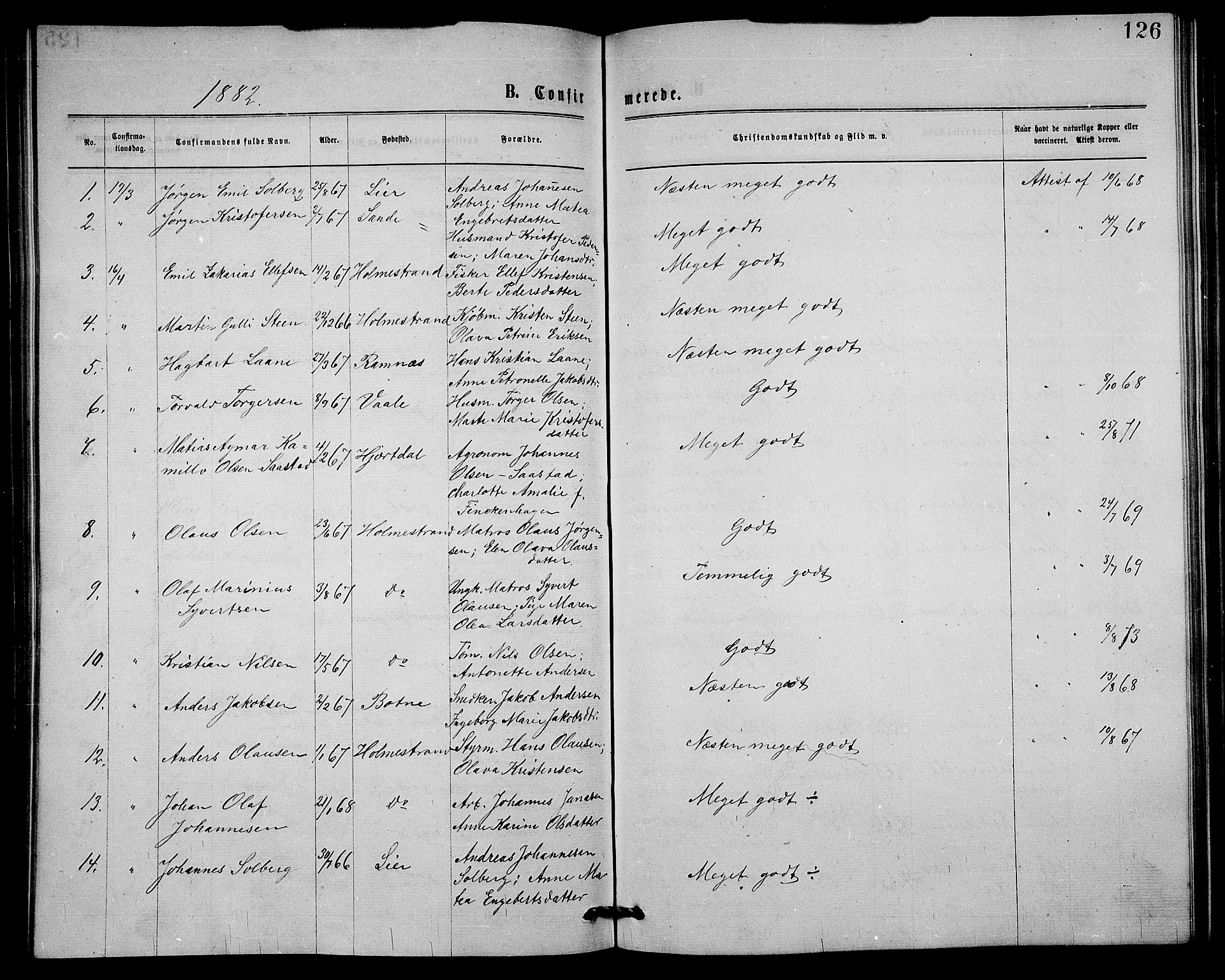 Holmestrand kirkebøker, AV/SAKO-A-346/G/Ga/L0004: Parish register (copy) no. 4, 1874-1888, p. 126