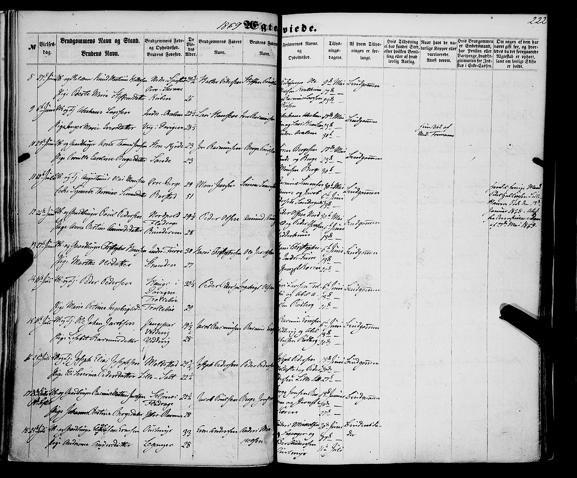 Selje sokneprestembete, SAB/A-99938/H/Ha/Haa/Haaa: Parish register (official) no. A 11, 1858-1870, p. 222