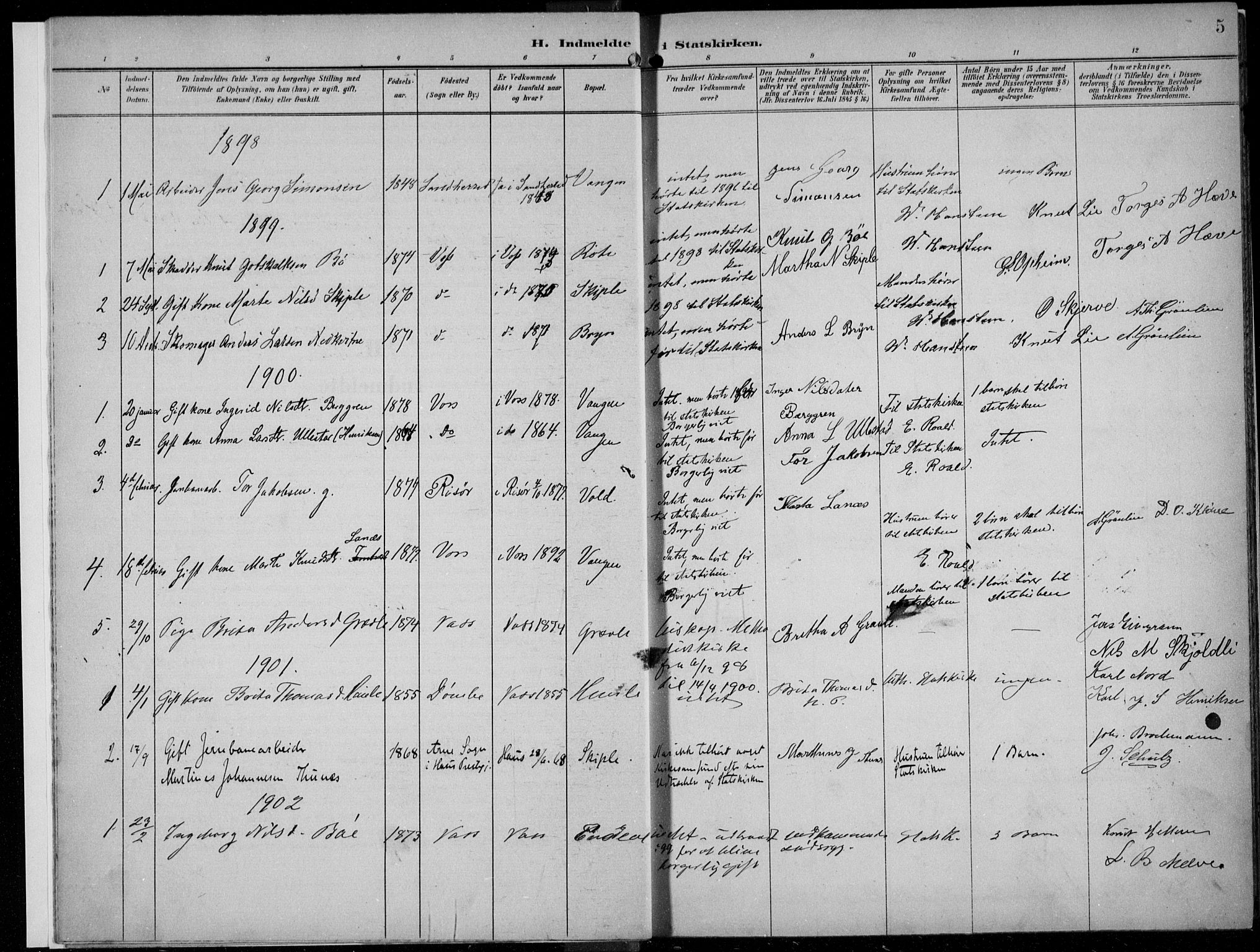 Voss sokneprestembete, SAB/A-79001/H/Haa: Parish register (official) no. F  1, 1898-1926, p. 5