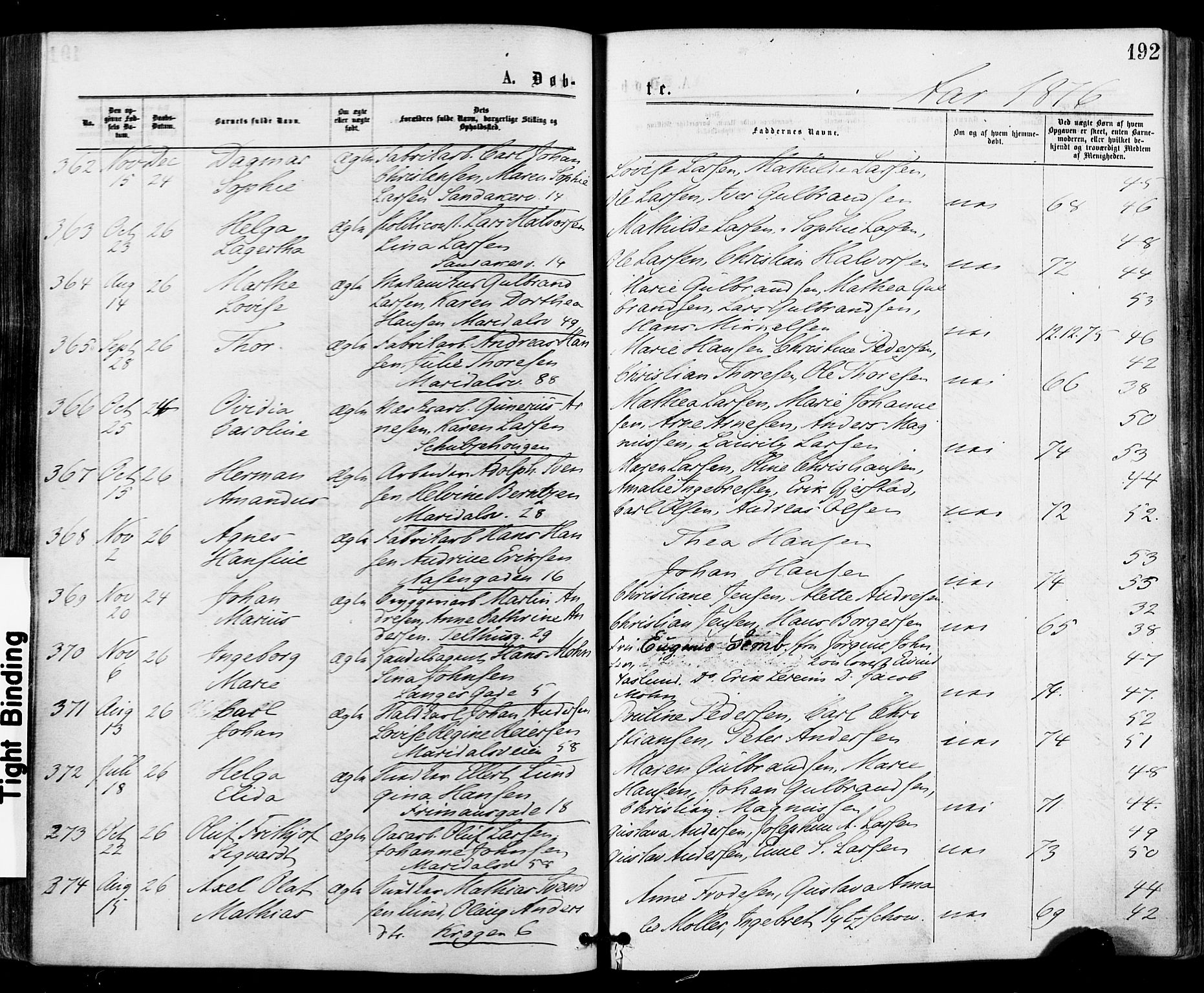 Gamle Aker prestekontor Kirkebøker, AV/SAO-A-10617a/F/L0004: Parish register (official) no. 4, 1872-1879, p. 192