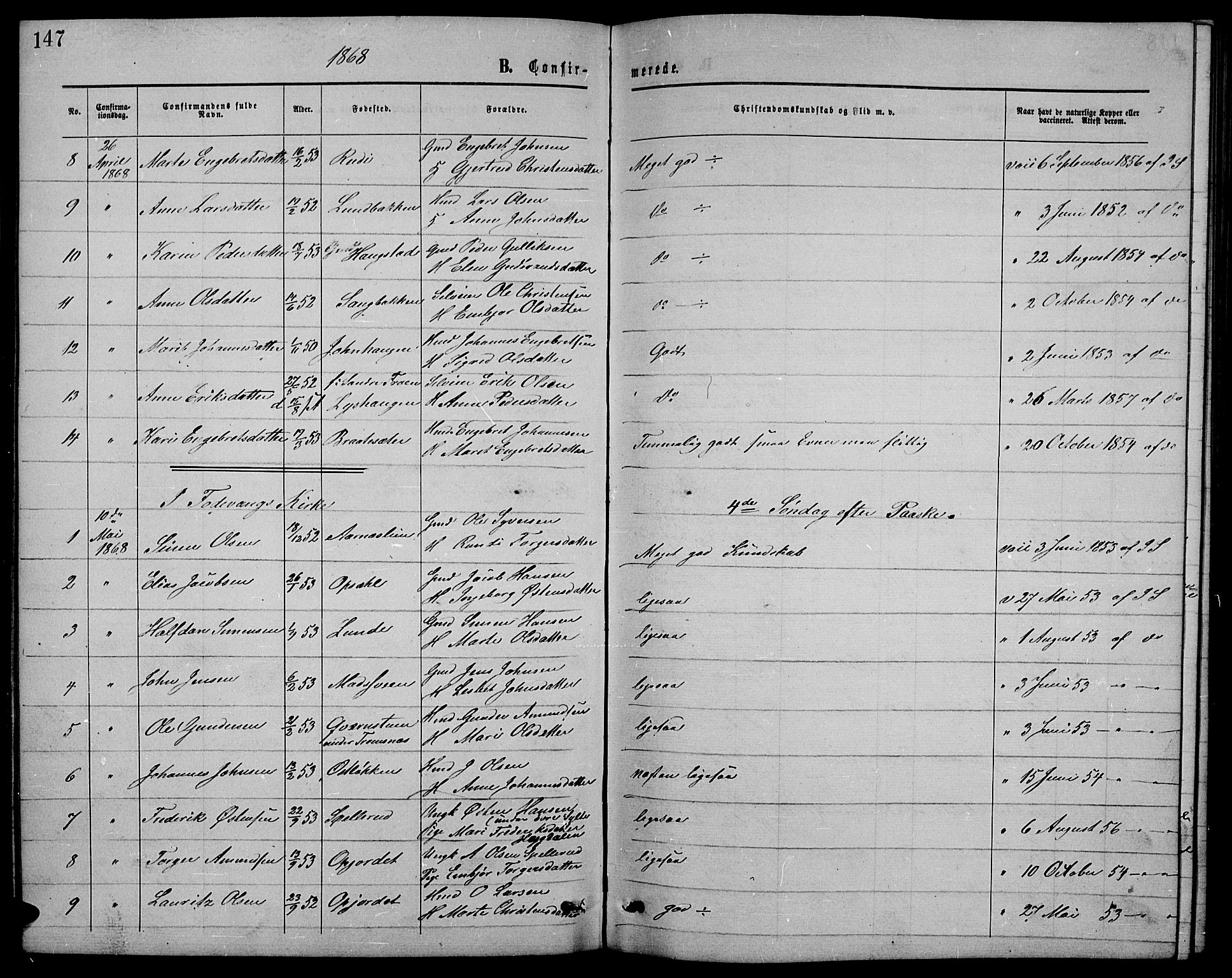 Ringebu prestekontor, SAH/PREST-082/H/Ha/Hab/L0004: Parish register (copy) no. 4, 1867-1879, p. 147