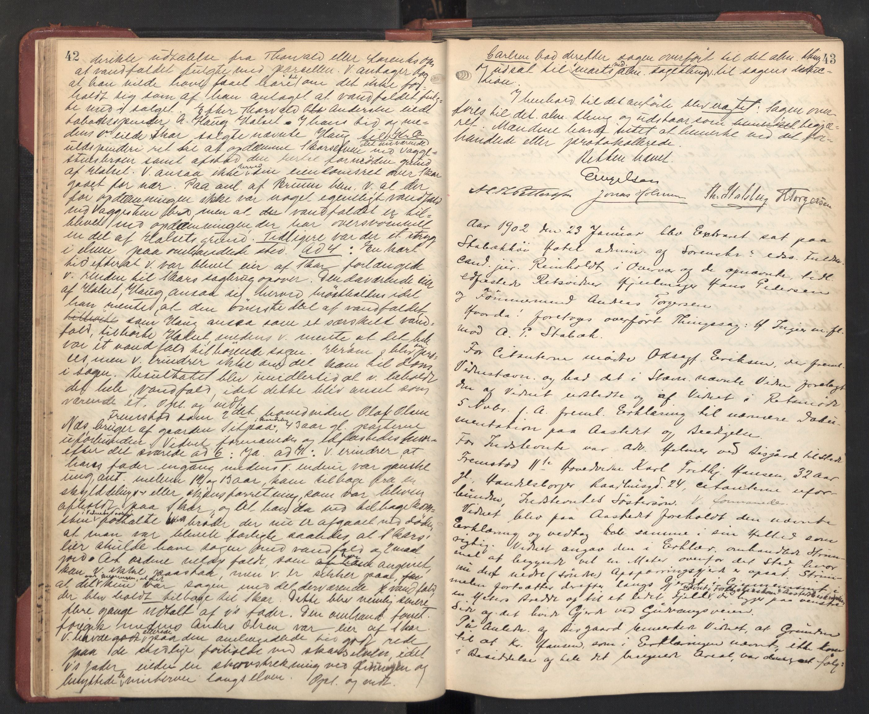 Aker sorenskriveri, AV/SAO-A-10895/F/Fc/Fcb/L0070: Ekstrarettsprotokoll, 1901-1906, p. 42-43