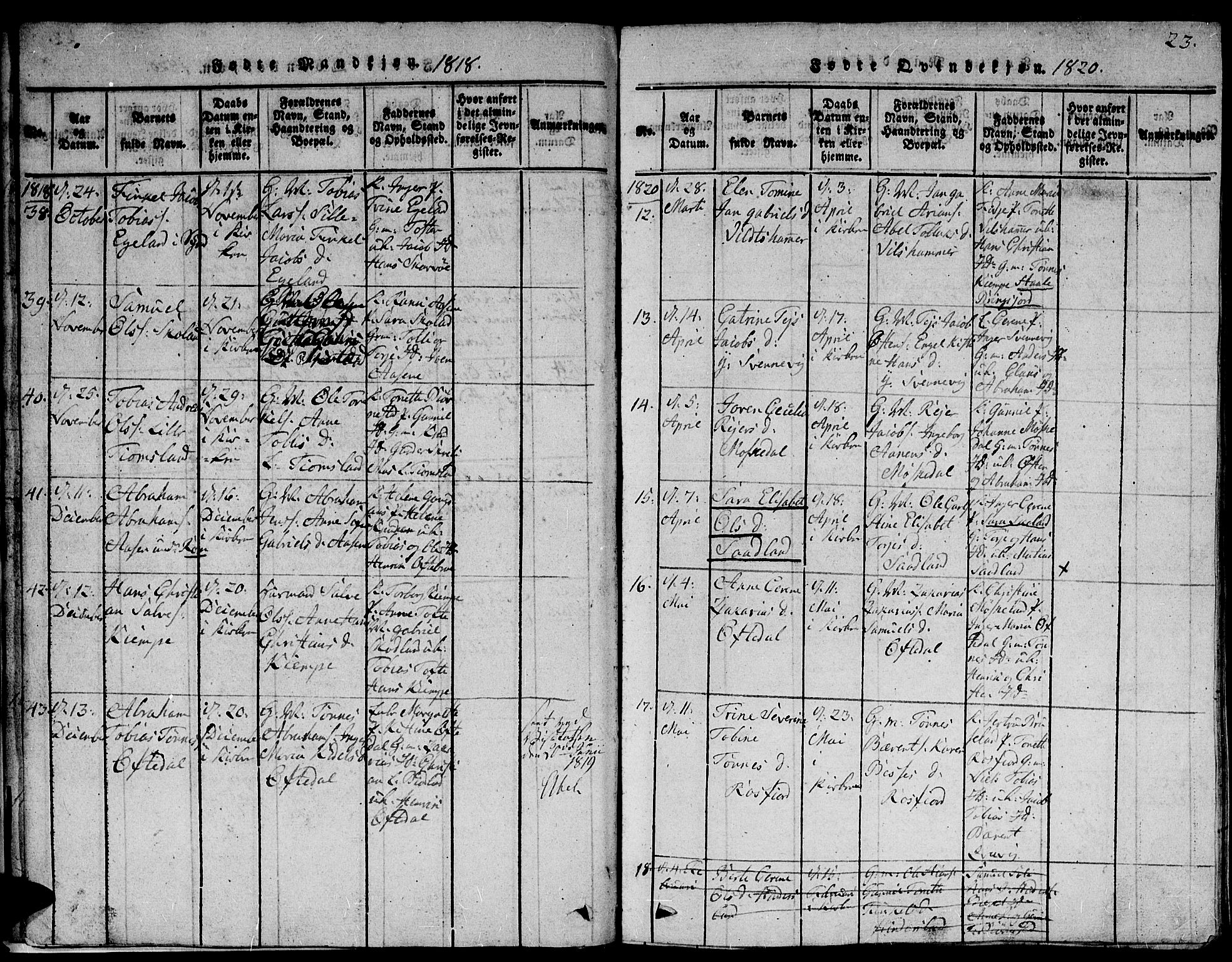 Lyngdal sokneprestkontor, AV/SAK-1111-0029/F/Fb/Fbc/L0001: Parish register (copy) no. B 1, 1815-1844, p. 23