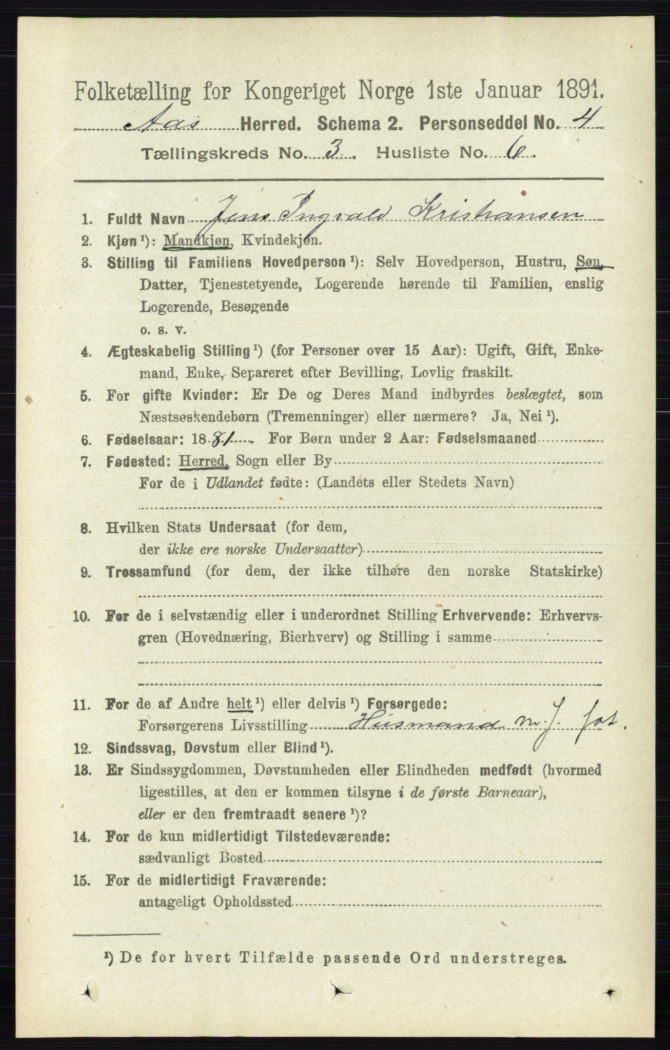 RA, 1891 census for 0214 Ås, 1891, p. 2165