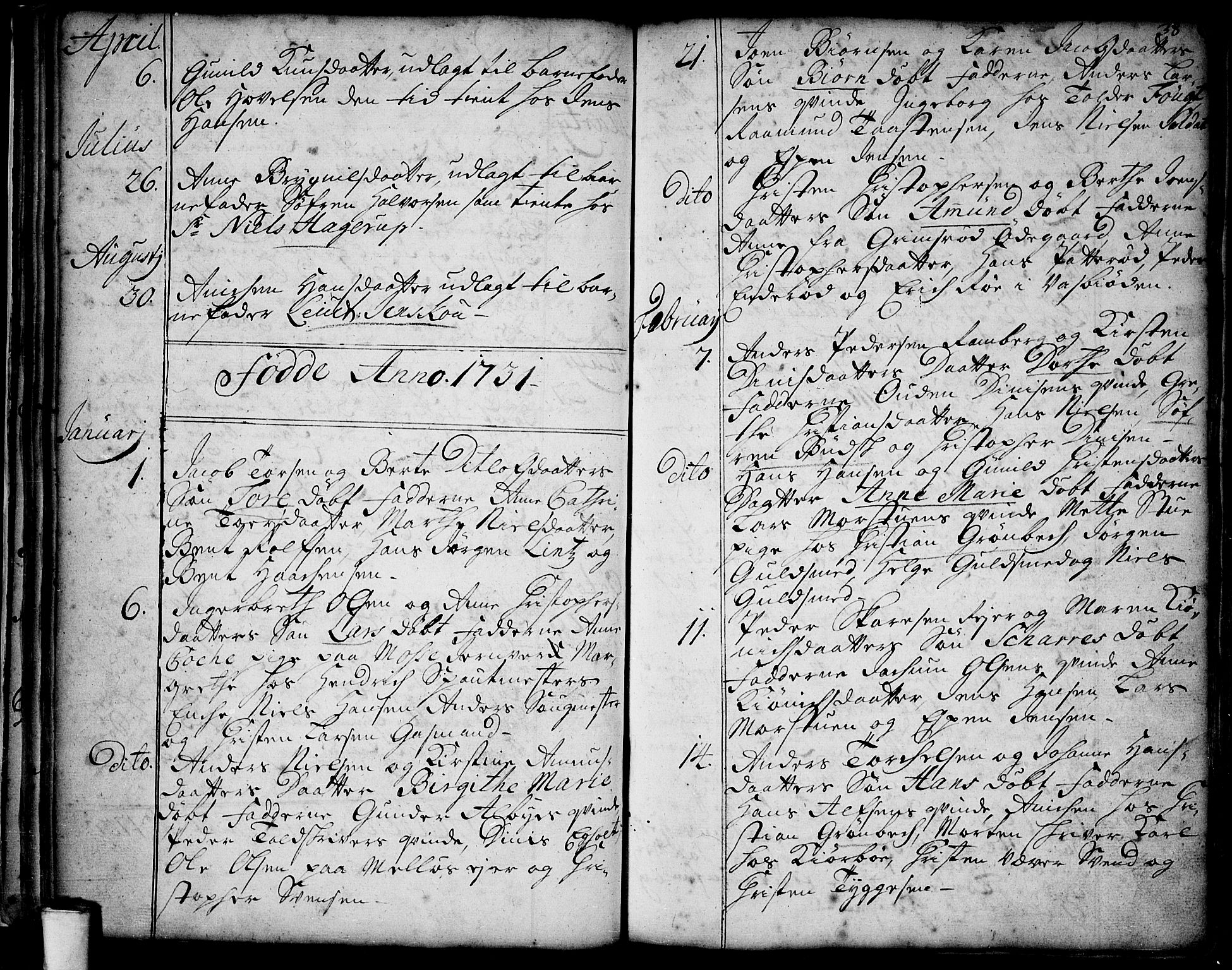 Moss prestekontor Kirkebøker, AV/SAO-A-2003/F/Fa/L0001: Parish register (official) no. I 1, 1725-1752, p. 38