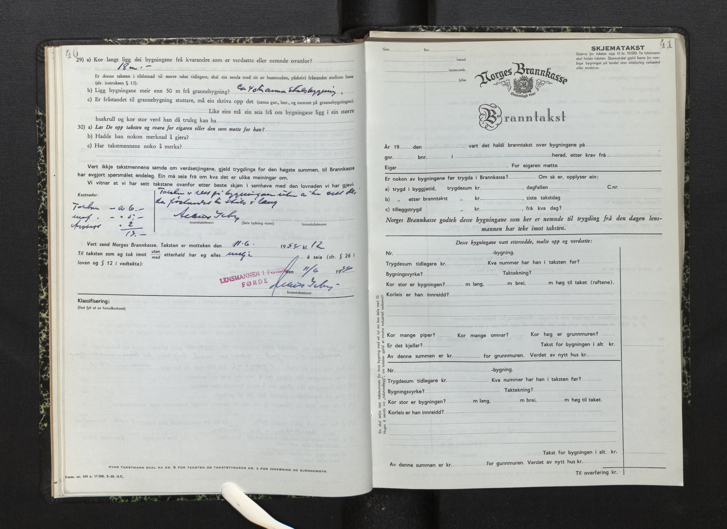 Lensmannen i Førde, AV/SAB-A-27401/0012/L0011: Branntakstprotokoll, skjematakst, 1948-1954, p. 40-41