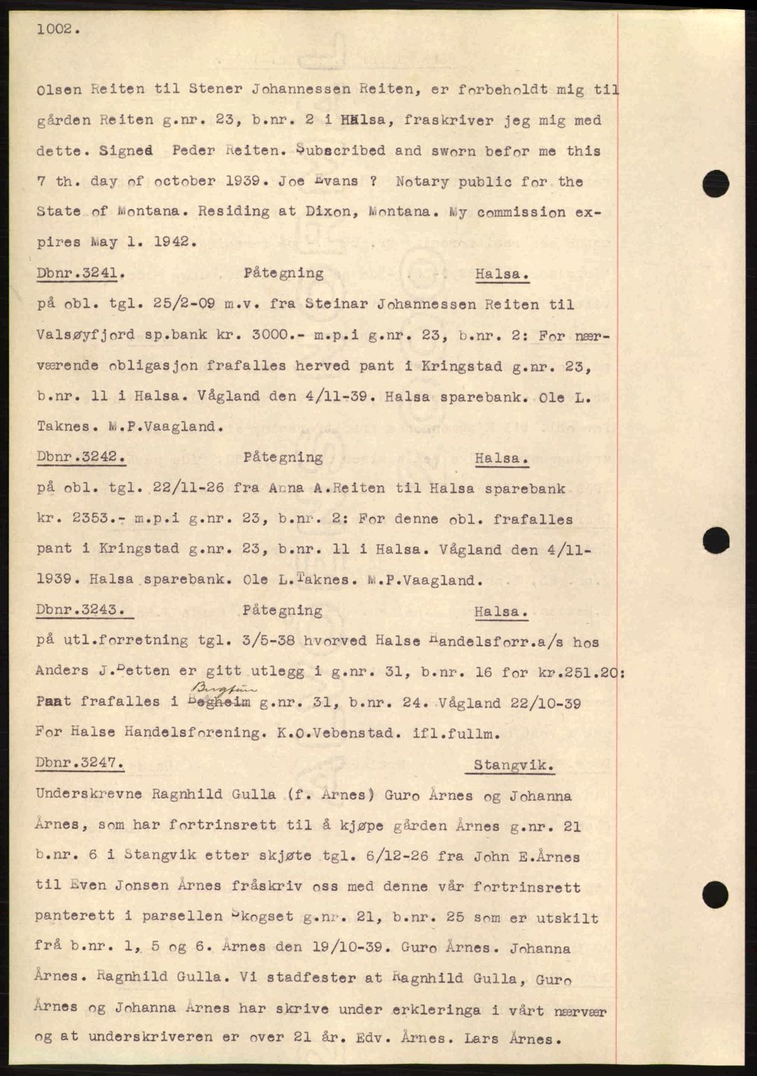 Nordmøre sorenskriveri, AV/SAT-A-4132/1/2/2Ca: Mortgage book no. C80, 1936-1939, Diary no: : 3241/1939