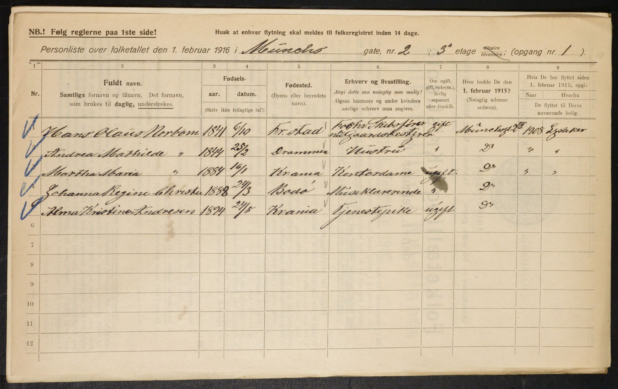 OBA, Municipal Census 1916 for Kristiania, 1916, p. 68309