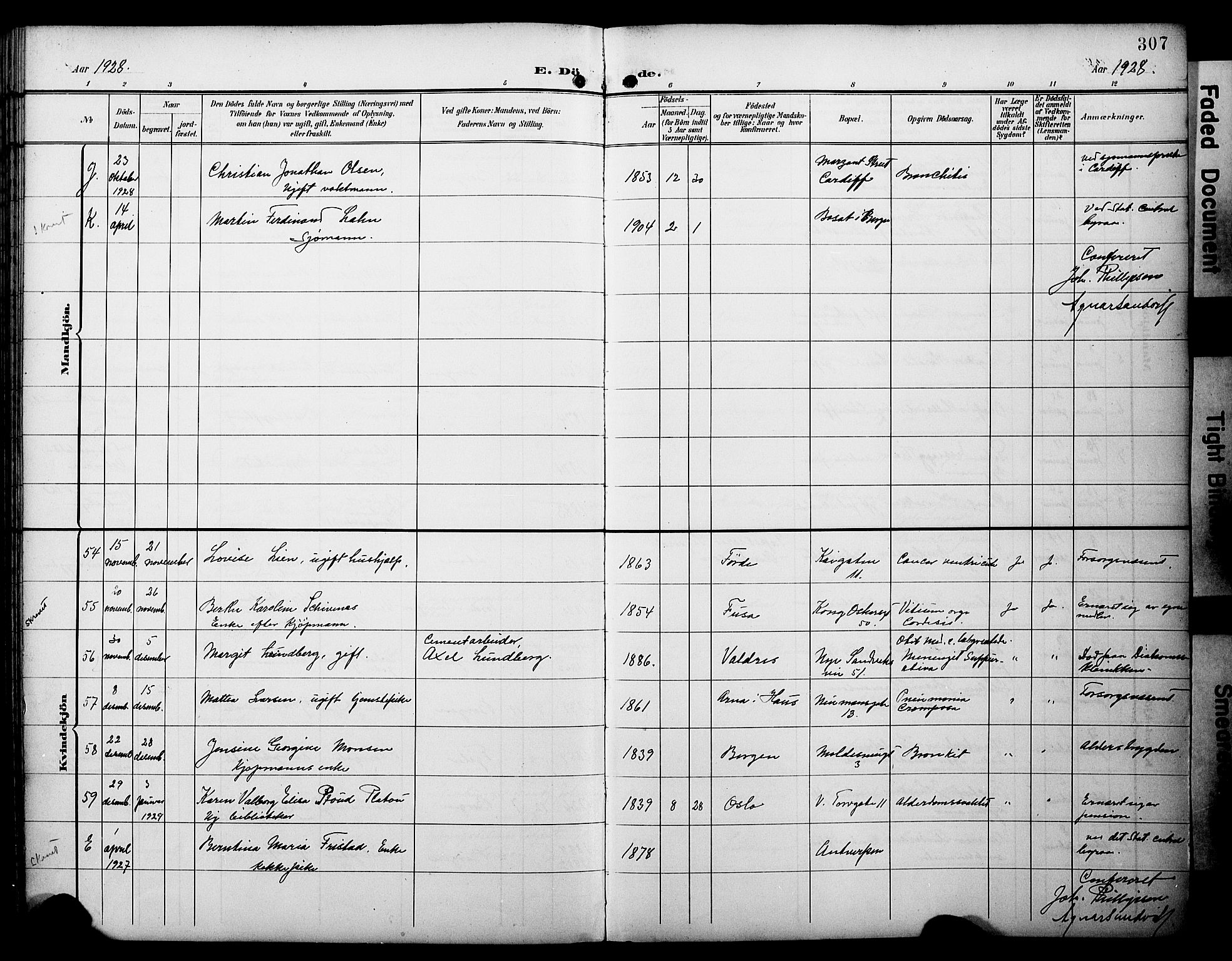 Domkirken sokneprestembete, AV/SAB-A-74801/H/Hab/L0042: Parish register (copy) no. E 6, 1900-1929, p. 307