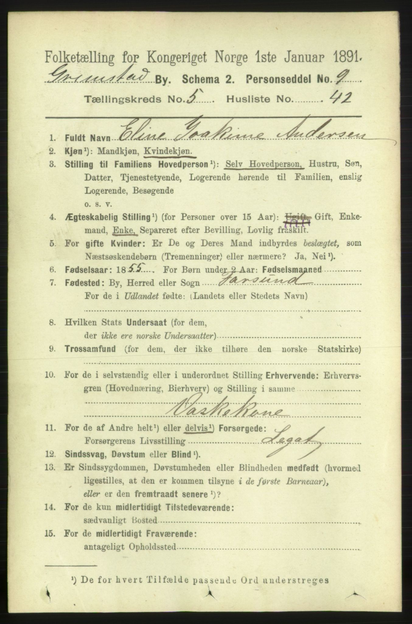 RA, 1891 census for 0904 Grimstad, 1891, p. 3363